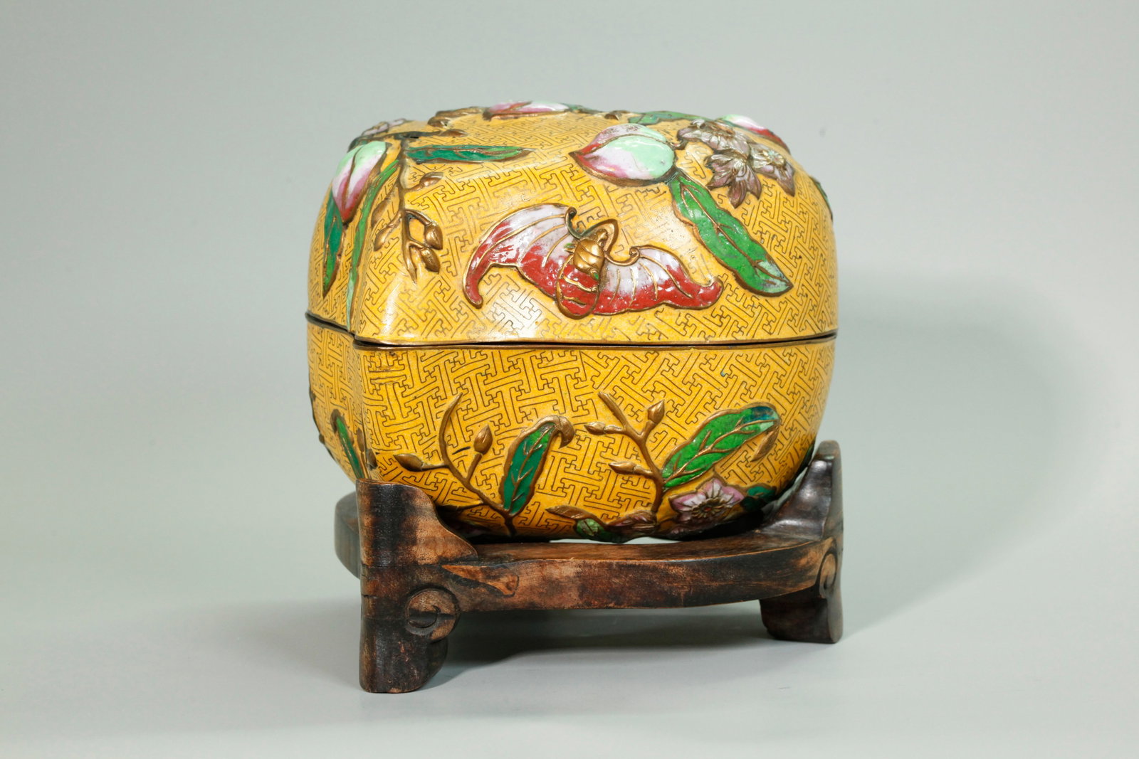 Chinese Gilt Bronze Cloisonne/Champleve Peach Box (1 of 7)