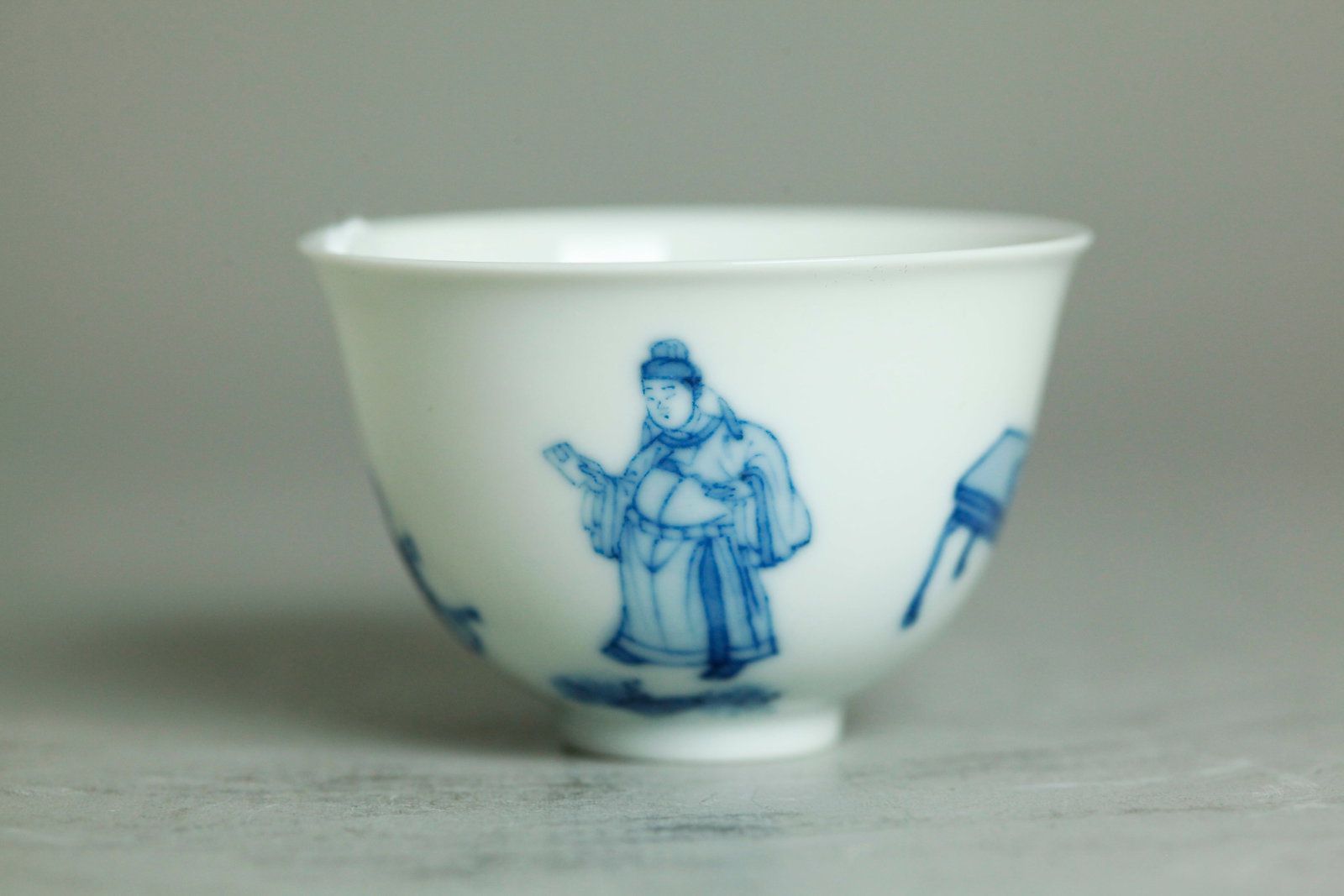 Chinese Blue & White Figure Porcelain Cup (1 of 6)
