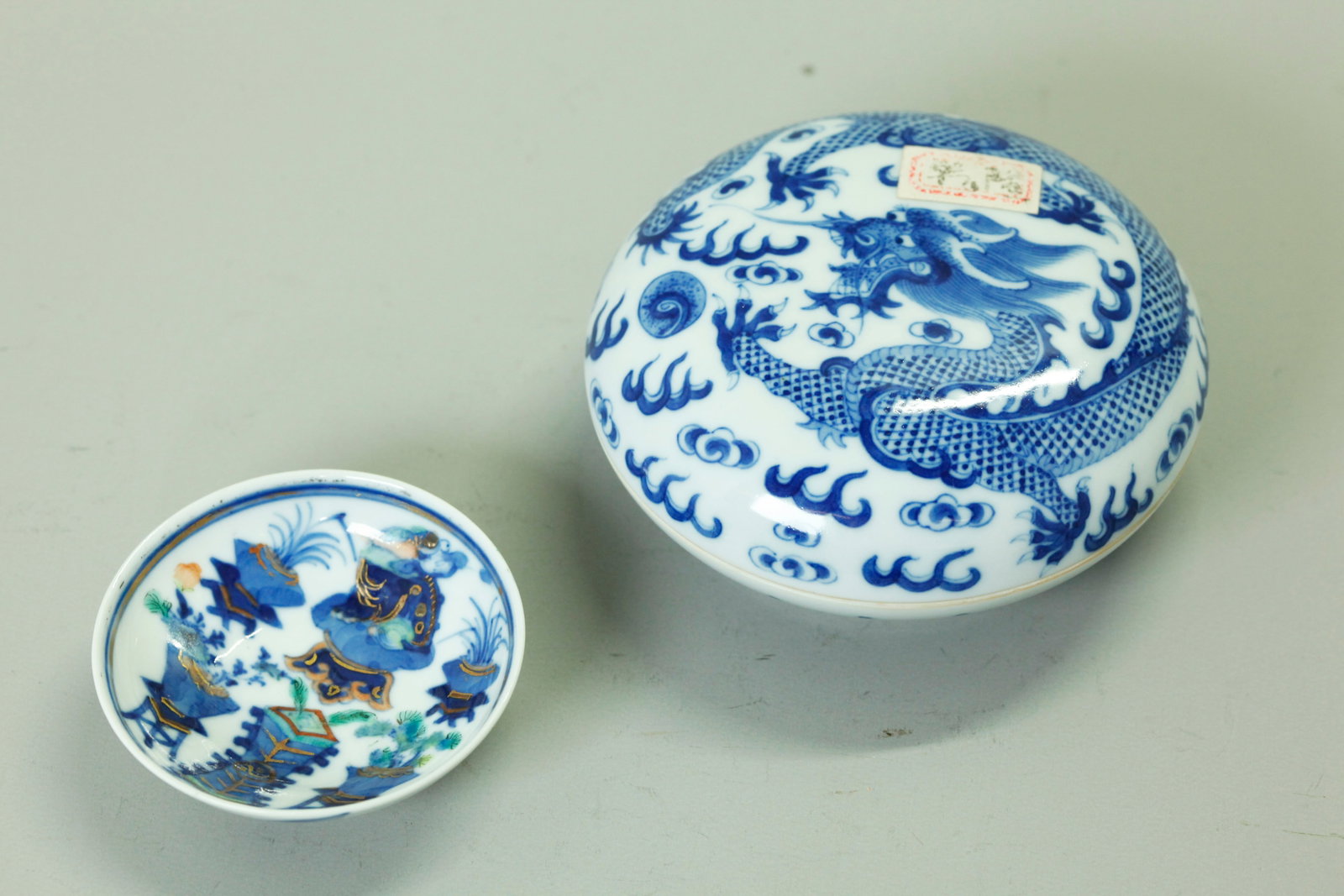 Chinese Guangxu Doucai Plate; Dragon Paste Box (1 of 6)