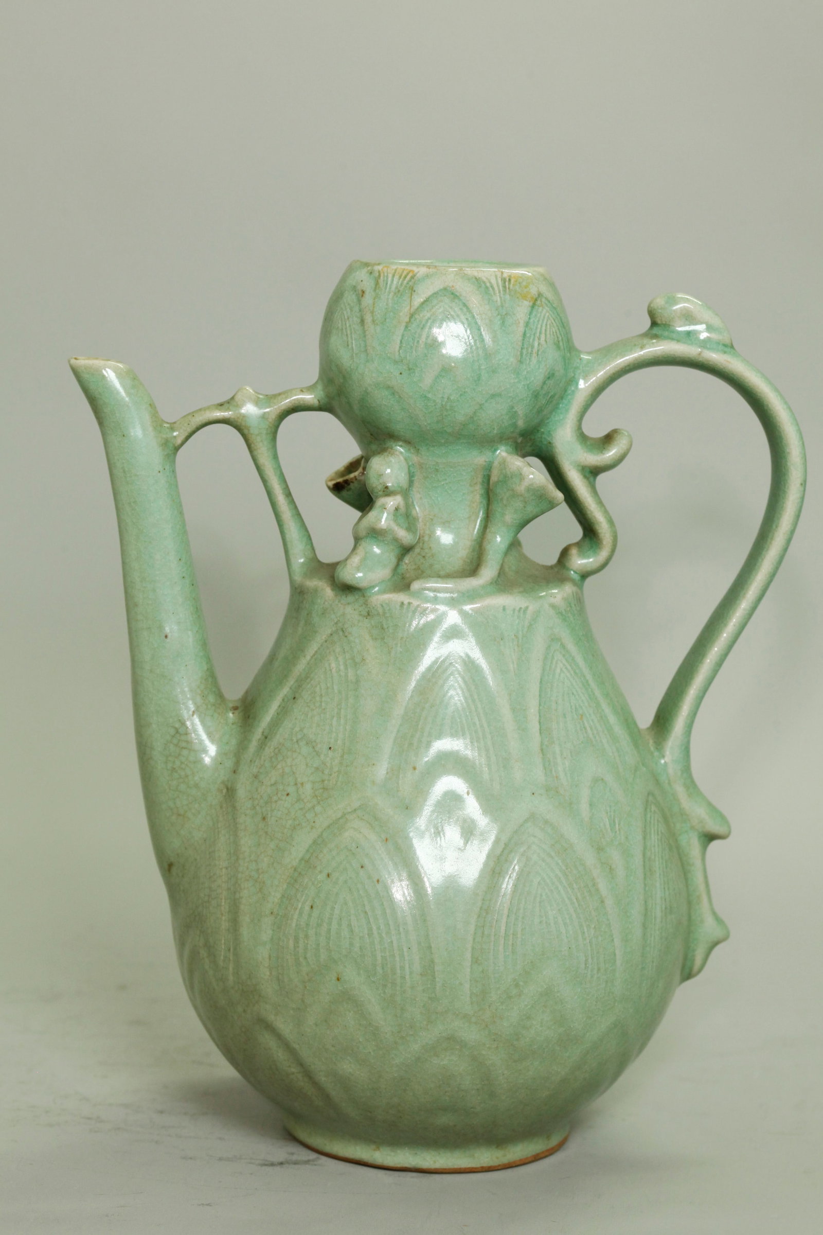 Lg Korean Celadon Porcelain Lotus Ewer (1 of 5)