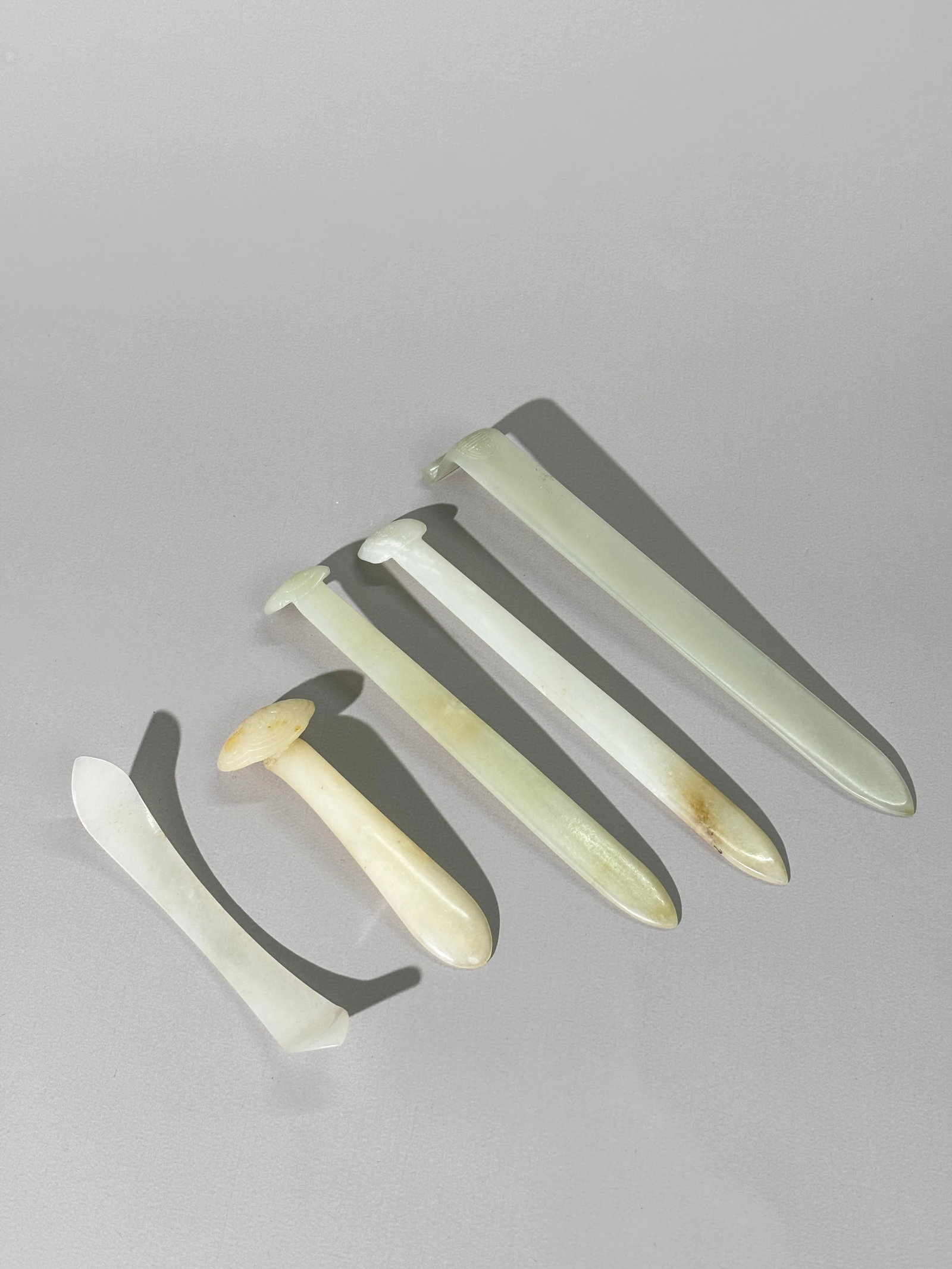 5 Chinese 19 C White & Pale Celadon Jade Hair Pins (1 of 7)