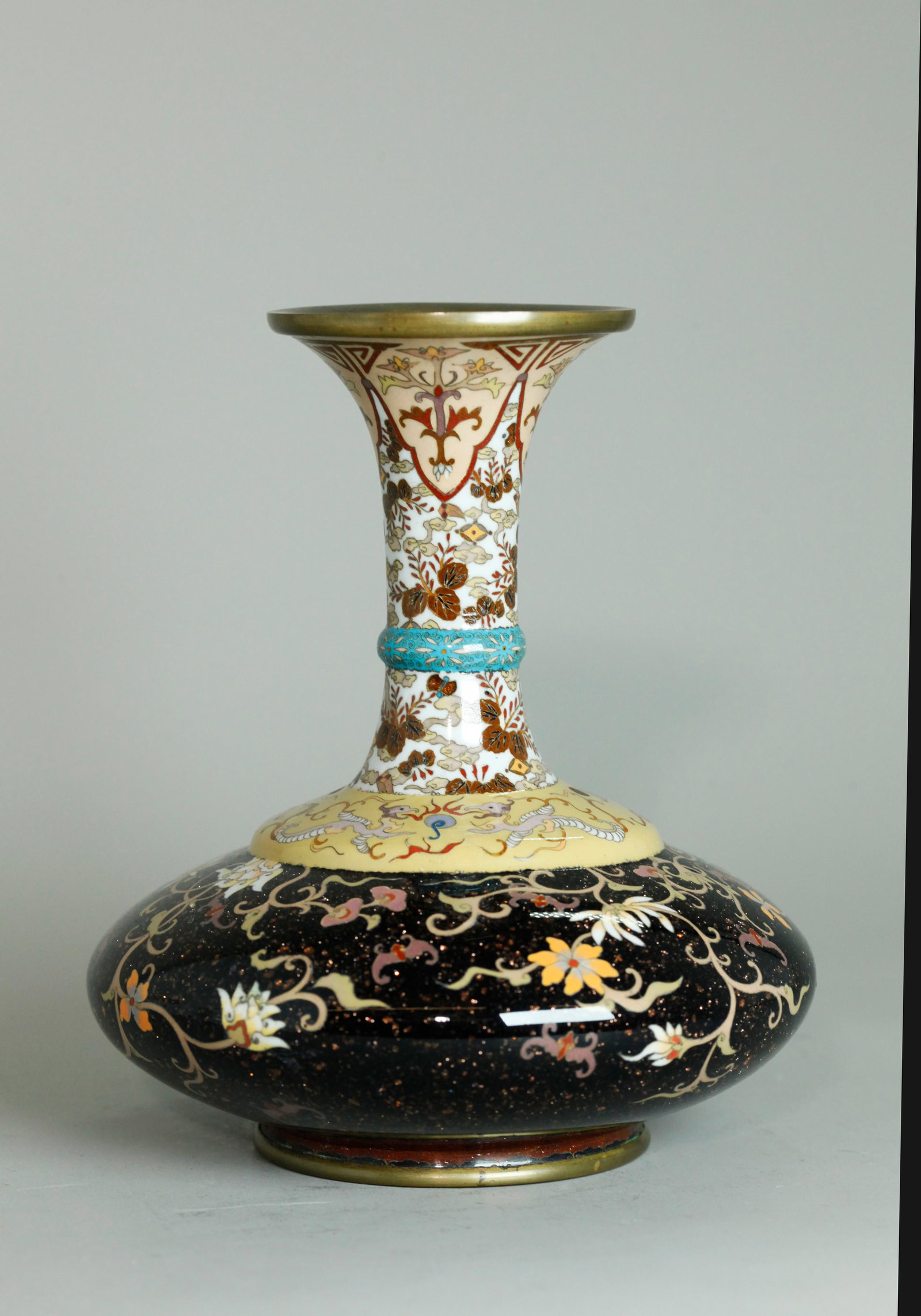 Japanese Meiji Bronze Cloisonne Aventurine Vase (1 of 5)