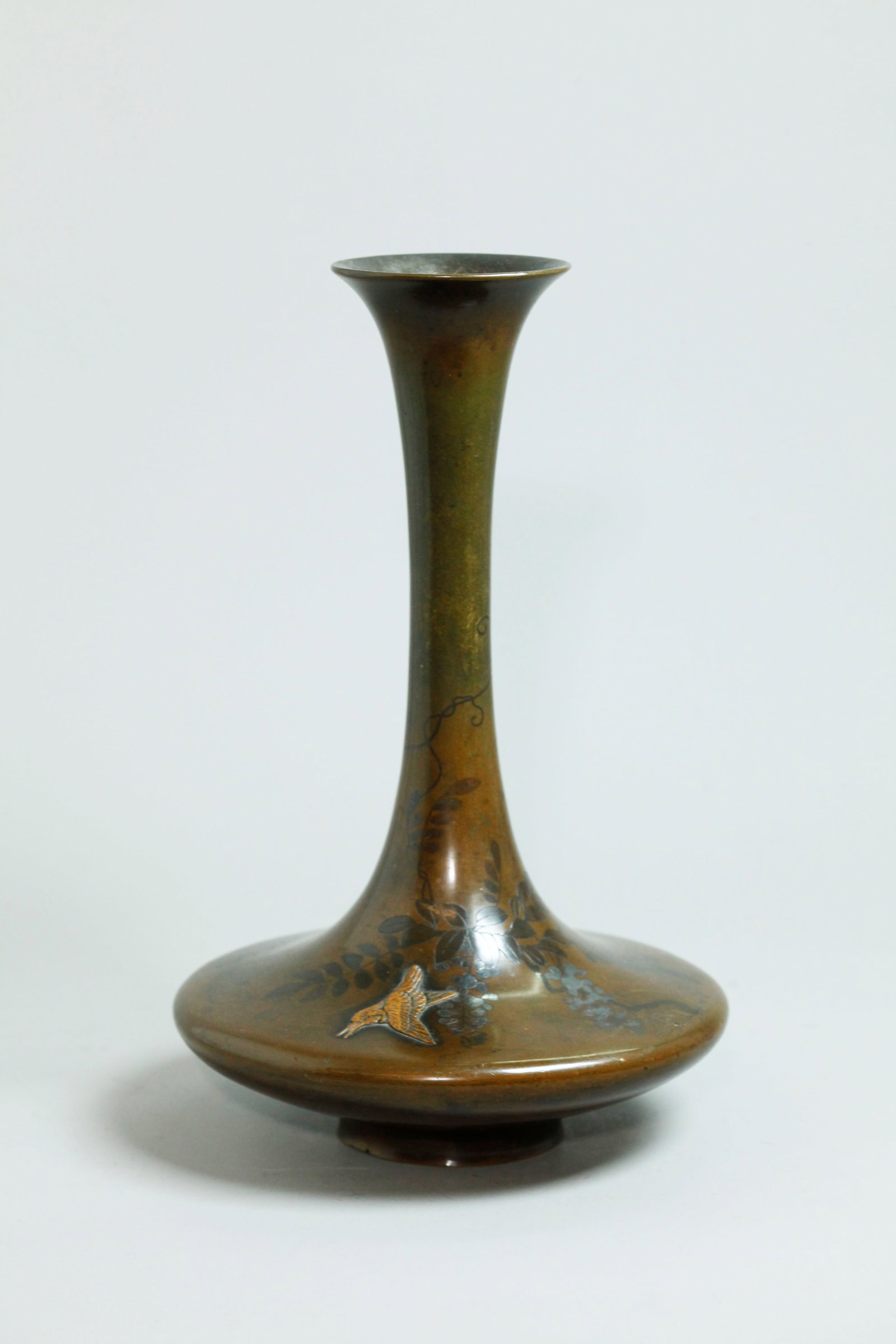 Japanese Bronze Ikebana Mixed Metal Trumpet Vase (1 of 7)