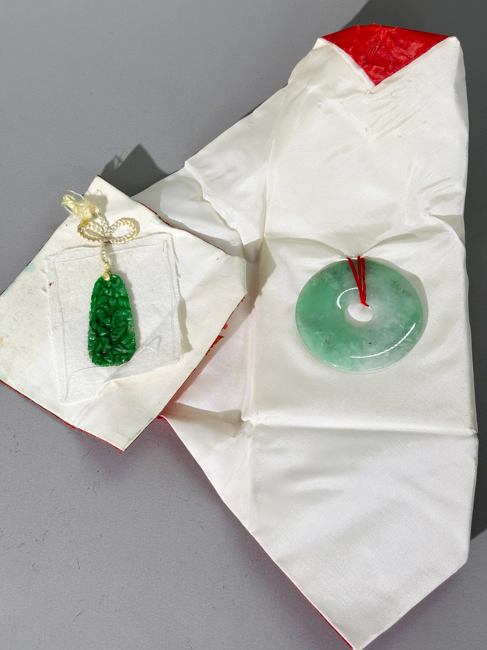 Fine Chinese Qing Green Jadeite Pendant; Bi Ring (1 of 5)