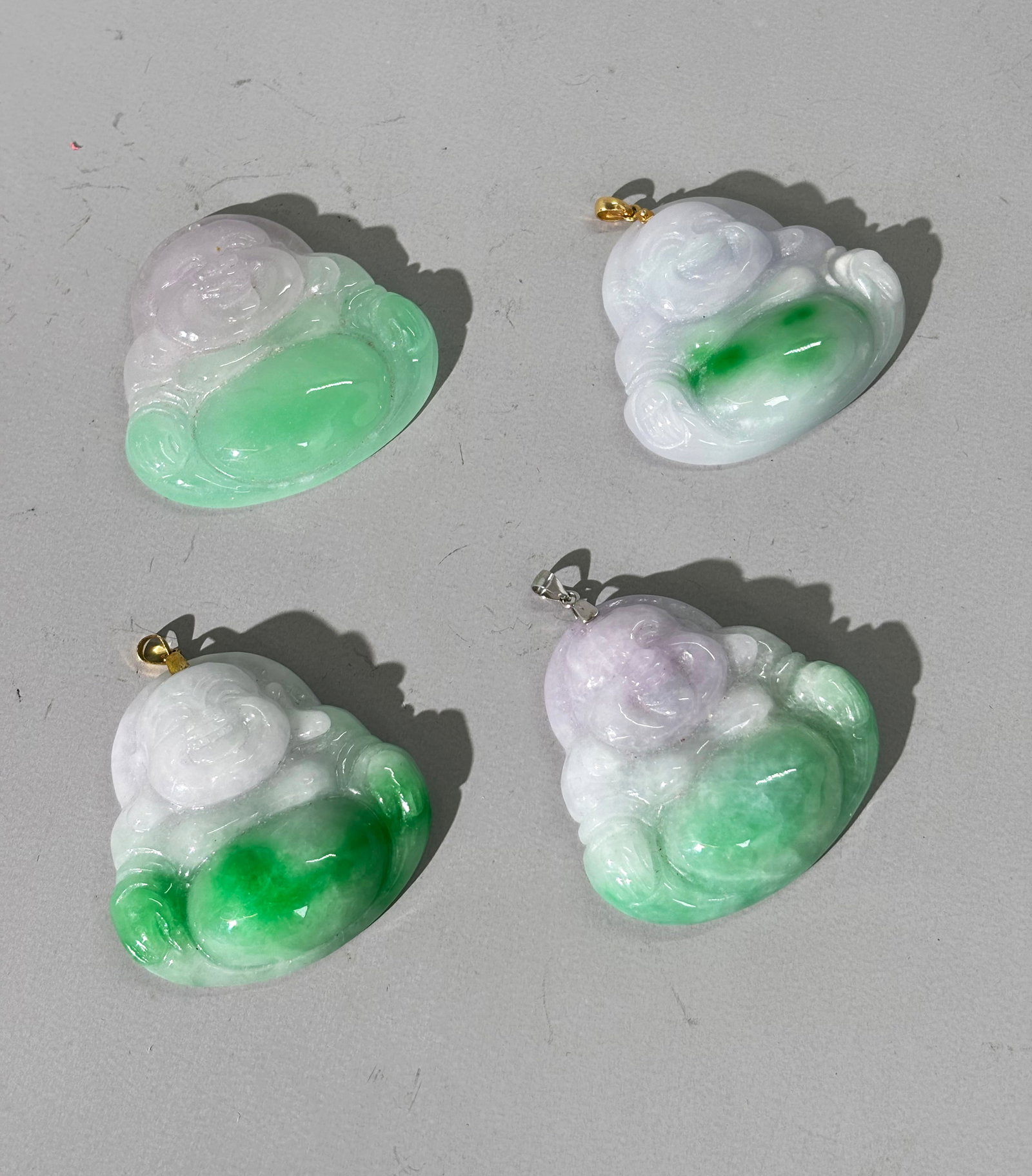 4 Chinese Green Jadeite Budai Buddha Pendants (1 of 6)