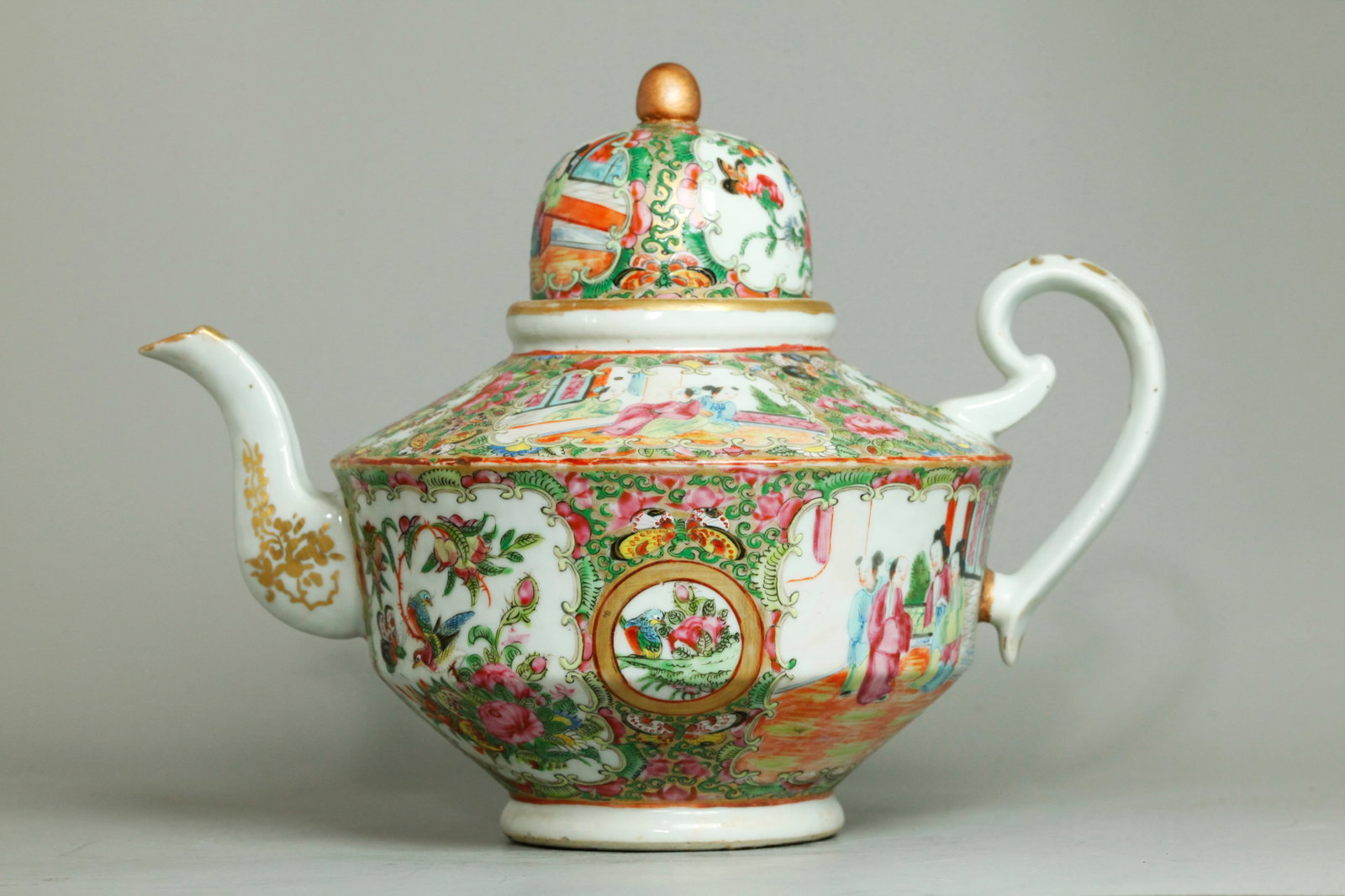Lg Chinese 19th C Rose Mandarin Porcelain Teapot (1 of 5)