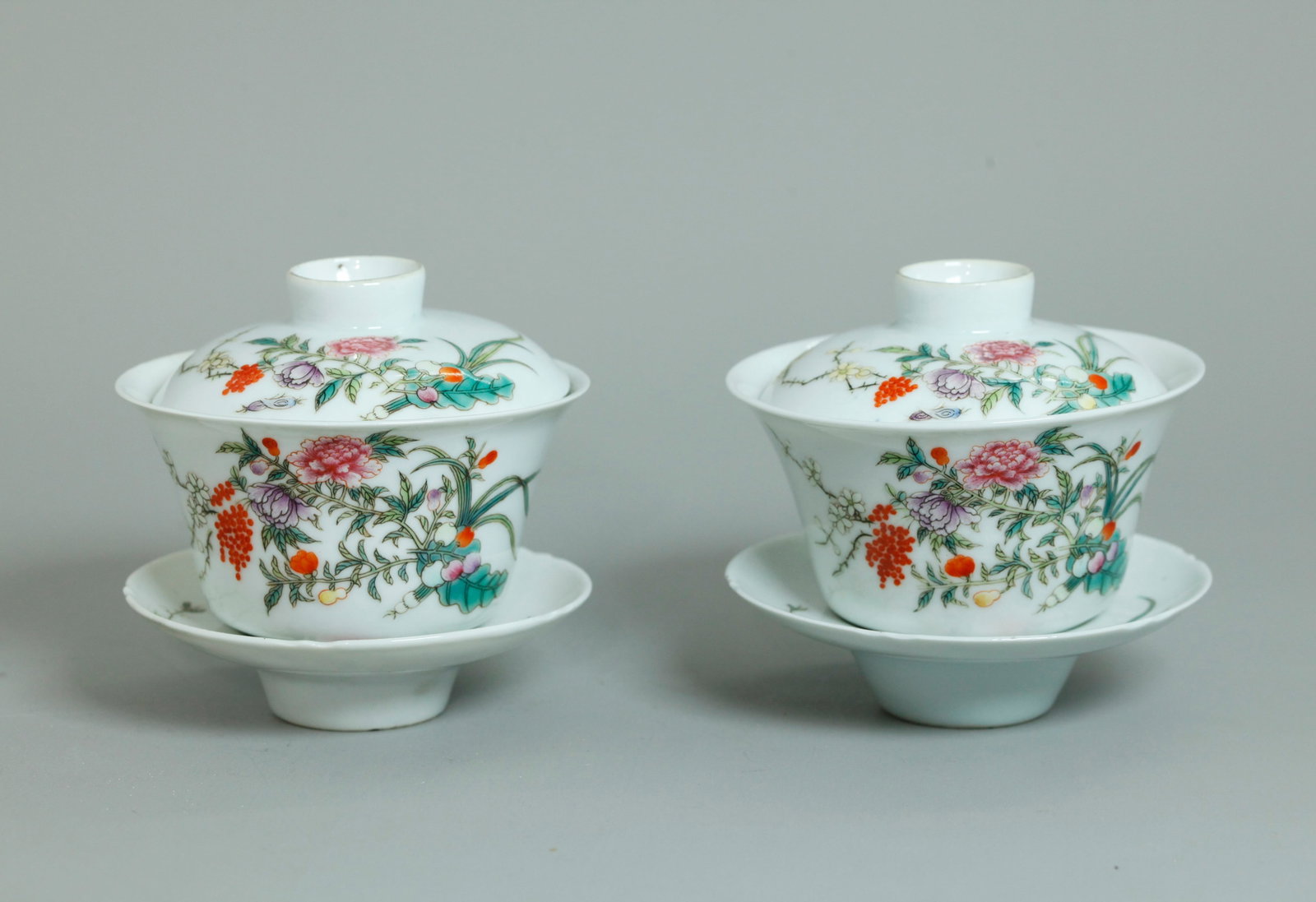 Pr Chinese Porcelain Gaiwan Teabowl Cover & Stand (1 of 6)