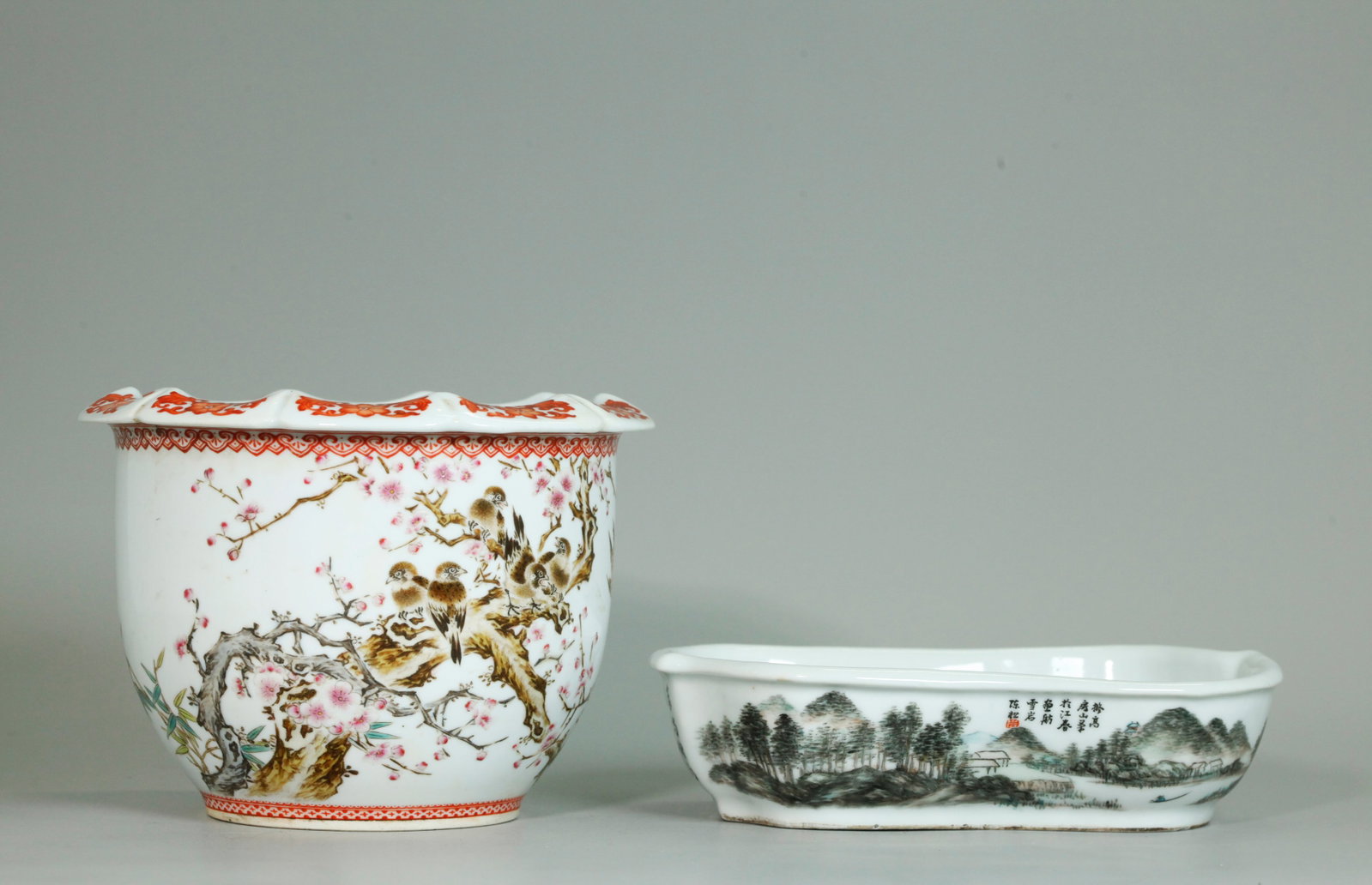 2 Chinese Enameled Porcelains: Desk Bowl & Planter (1 of 6)