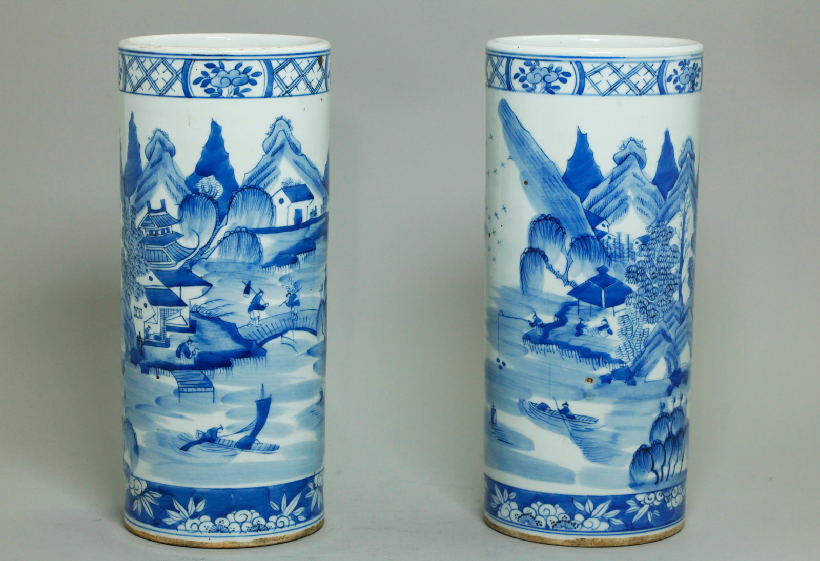 Pr Chinese Blue White Figural Porcelain Hat Stands (1 of 5)