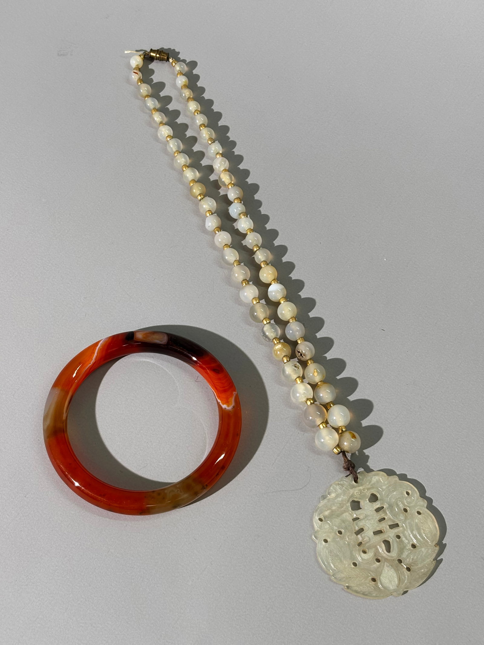 Chinese Carnelian Bangle Chalcedony Necklace (1 of 7)