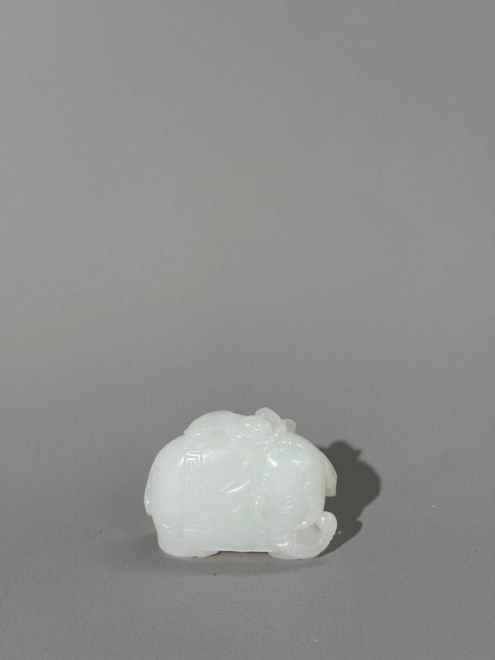 Chinese Very White Jade Boy w Lingzhi & Elephant (1 of 5)