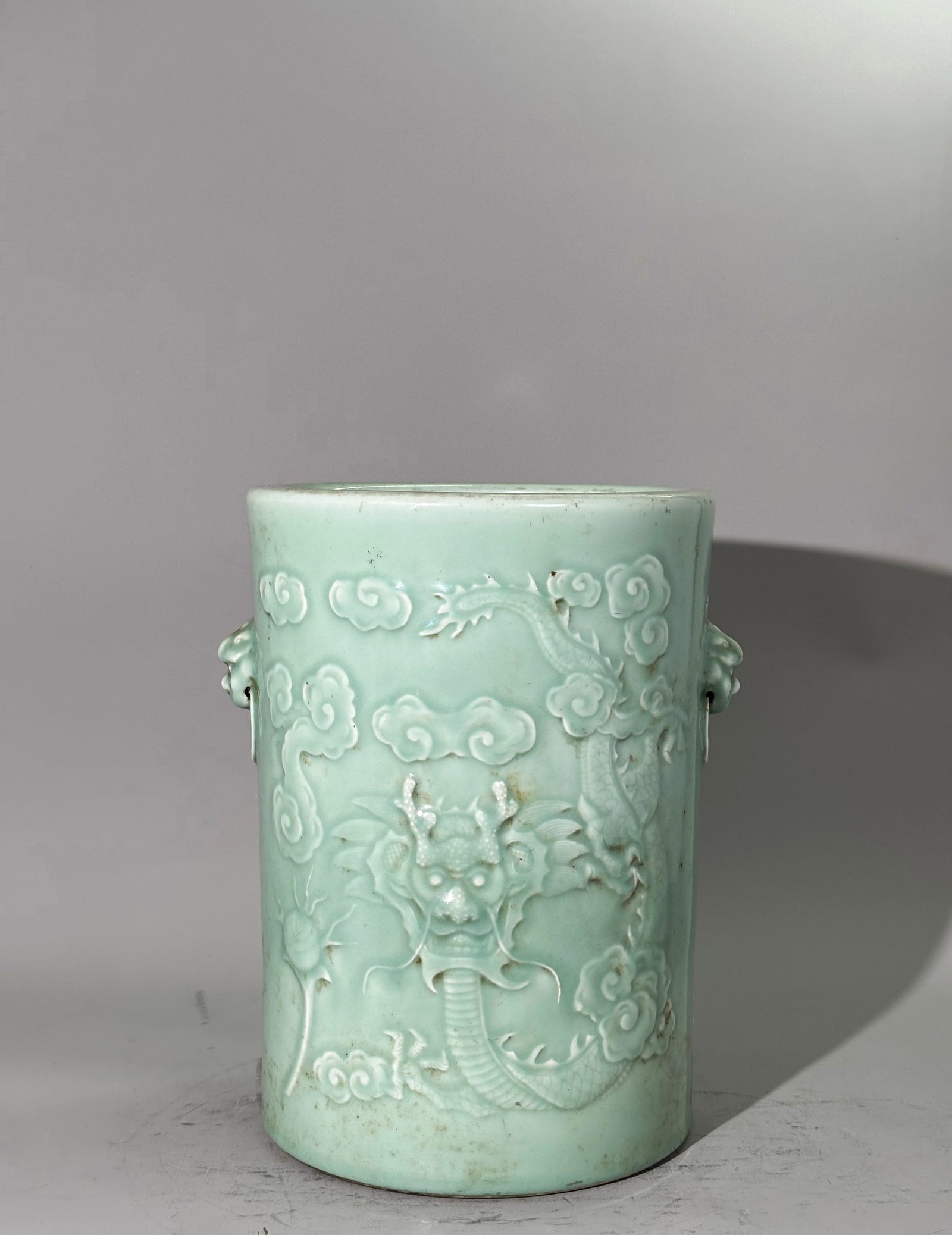 Chinese Carved Celadon Porcelain Dragon Scroll Pot (1 of 7)