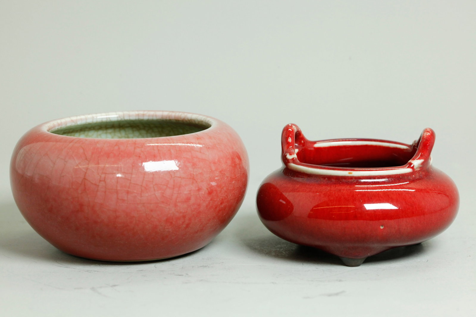 2 Chinese Red Glaze Porcelains Brush Washer Censer (1 of 6)
