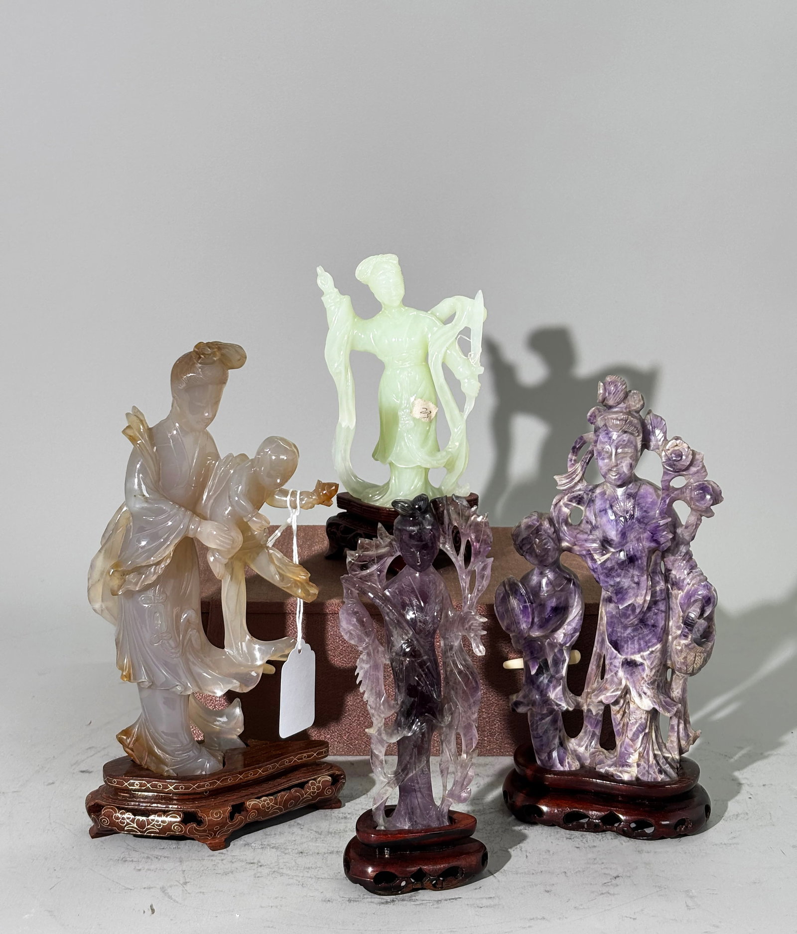4 Chinese Carved & Polished Hard Stone Ladies (1 of 8)