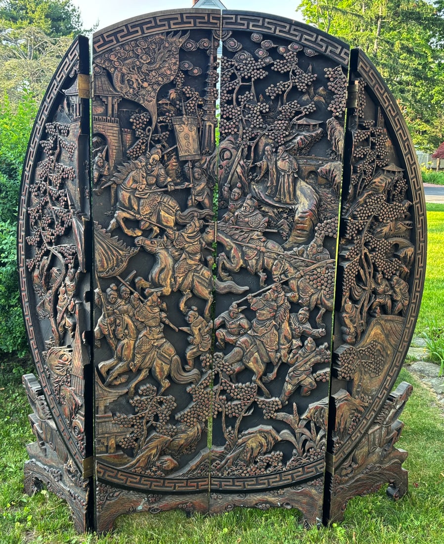 Chinese Hand-Carved Four Fold Giltwood Panel (1 of 7)
