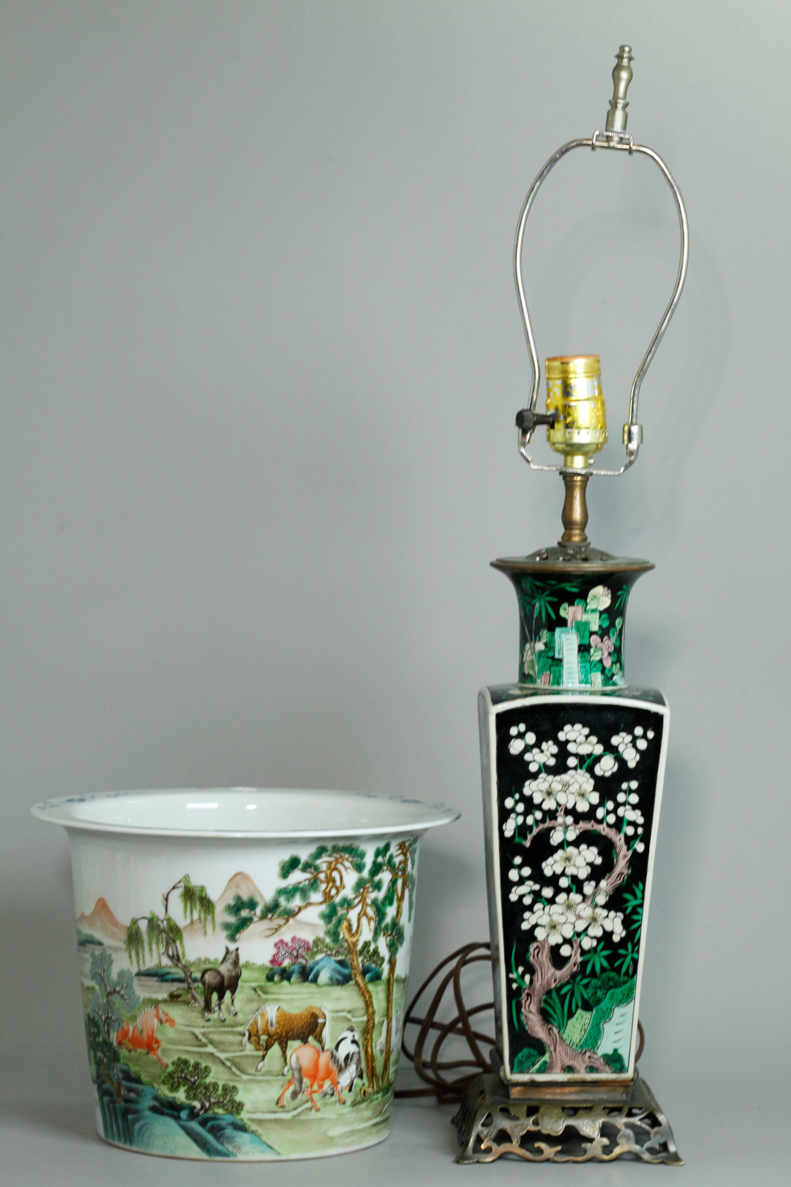 Chinese Famille Noire Porcelain Lamp & Planter (1 of 7)