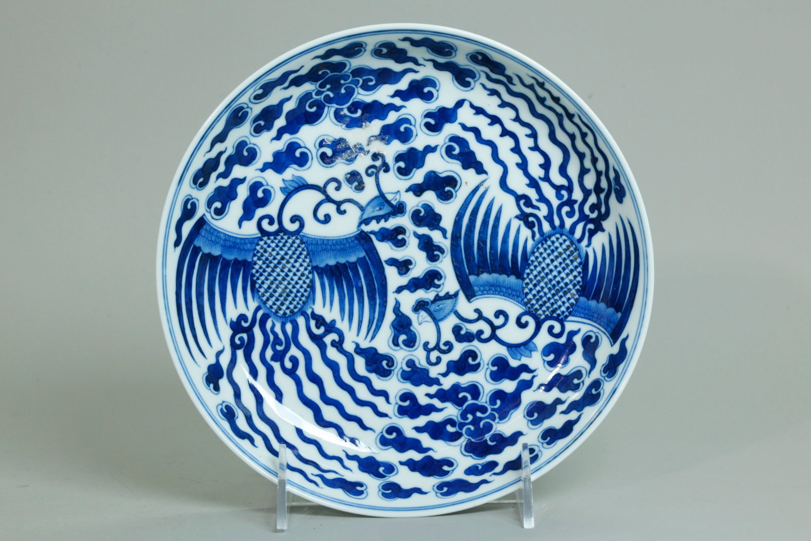 Chinese Blue White Porcelain Double Phoenix Plate (1 of 4)