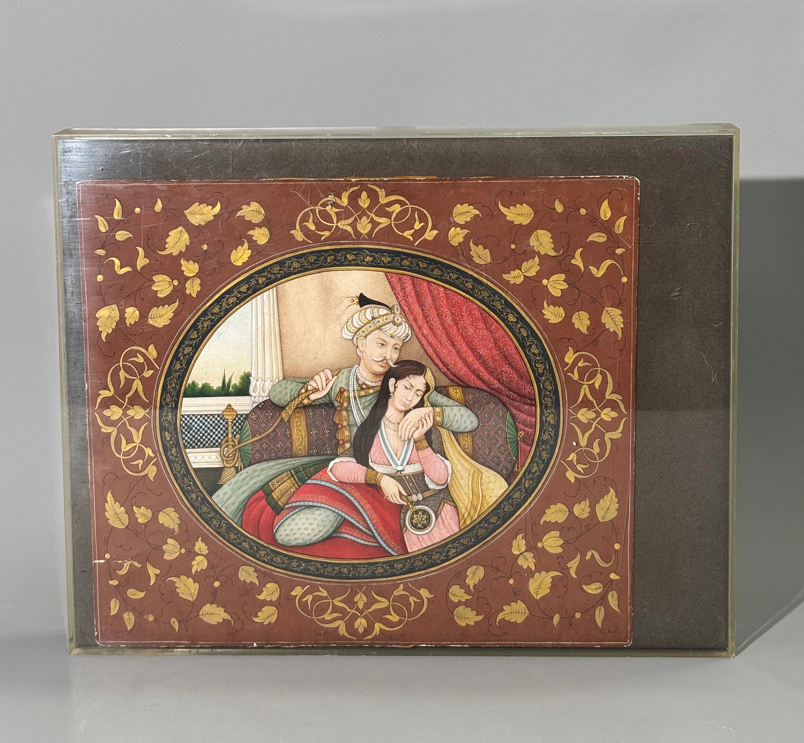 Oval Mughal Type Painting Man & Beautiful Lady (1 of 4)