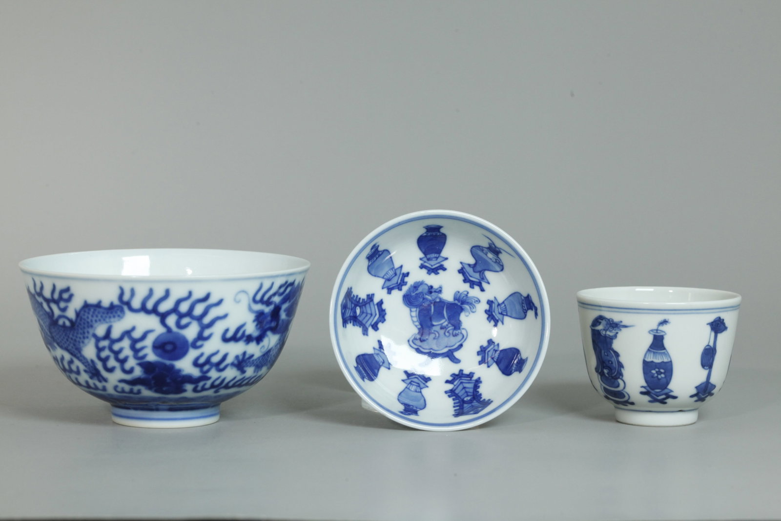 3 Chinese Guangxu Mark Blue & White Sm Porcelains (1 of 7)