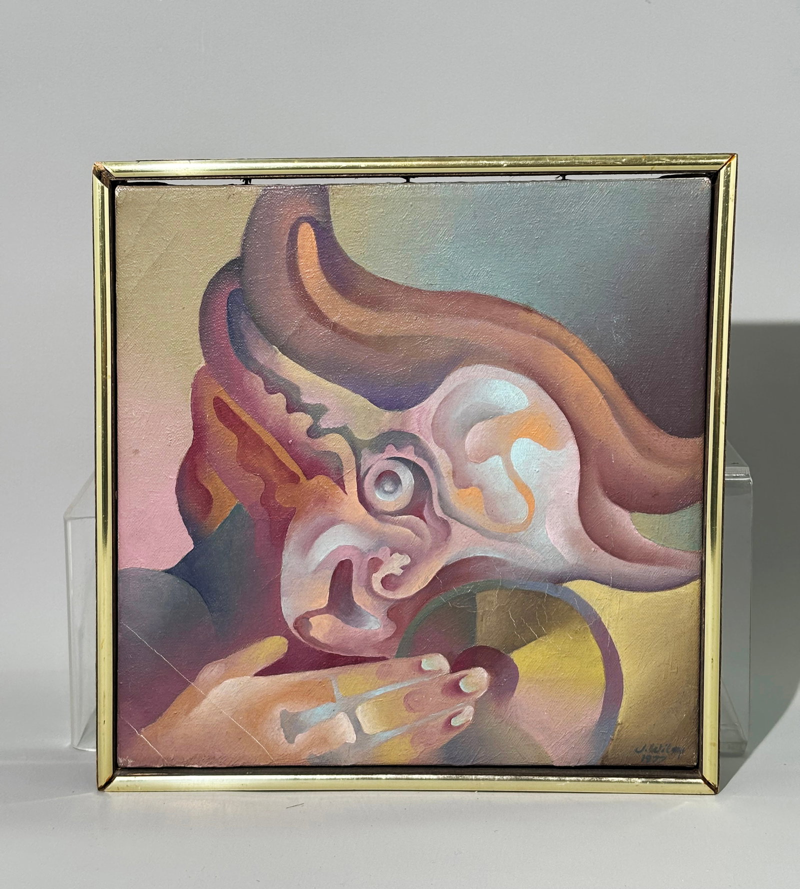 Sm Rhythmic Oil on Canvas Signed J Wiley? 1977 (1 of 4)