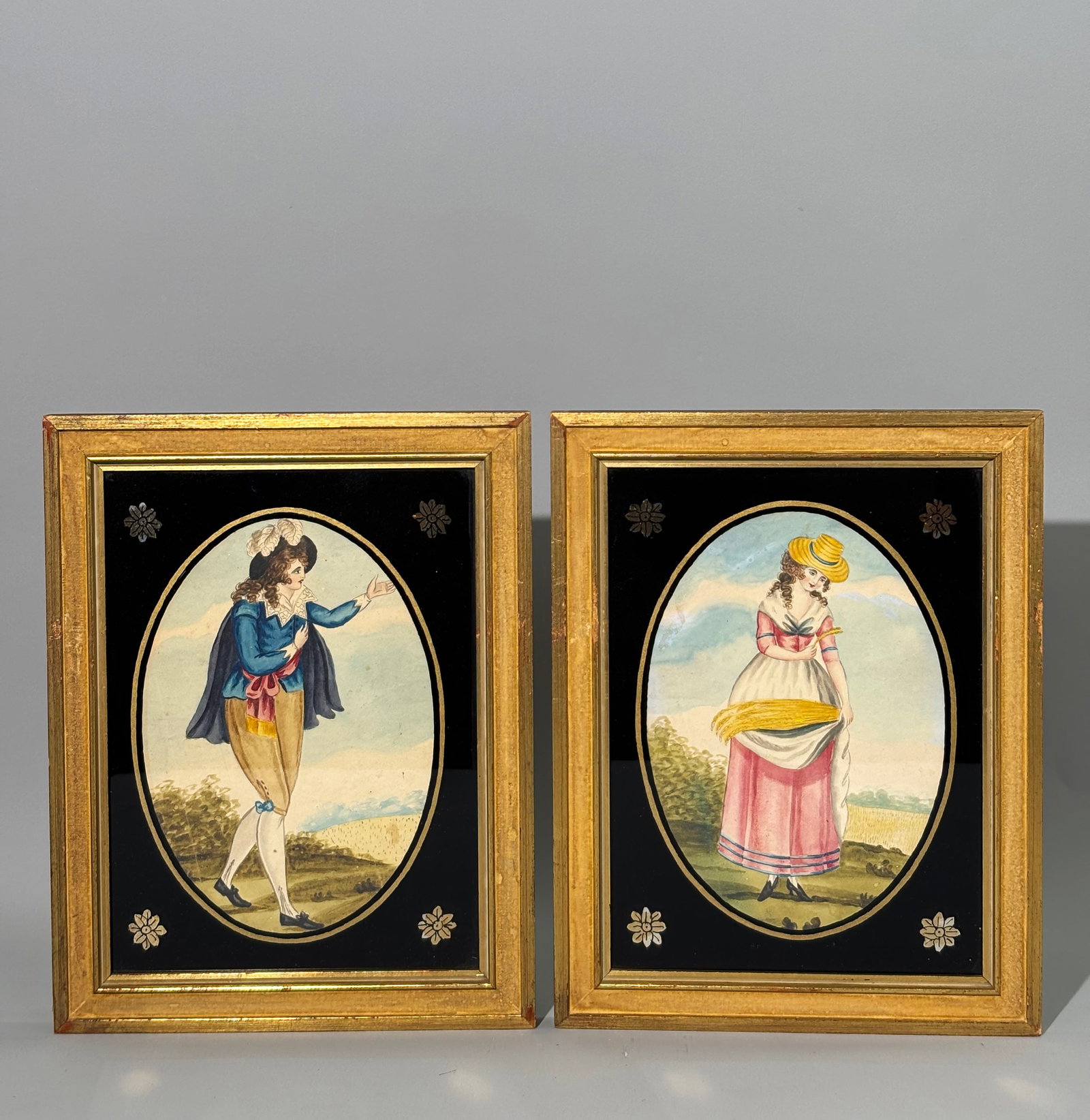 Pr English/American 1820 Drawings Eglomise Frames (1 of 6)