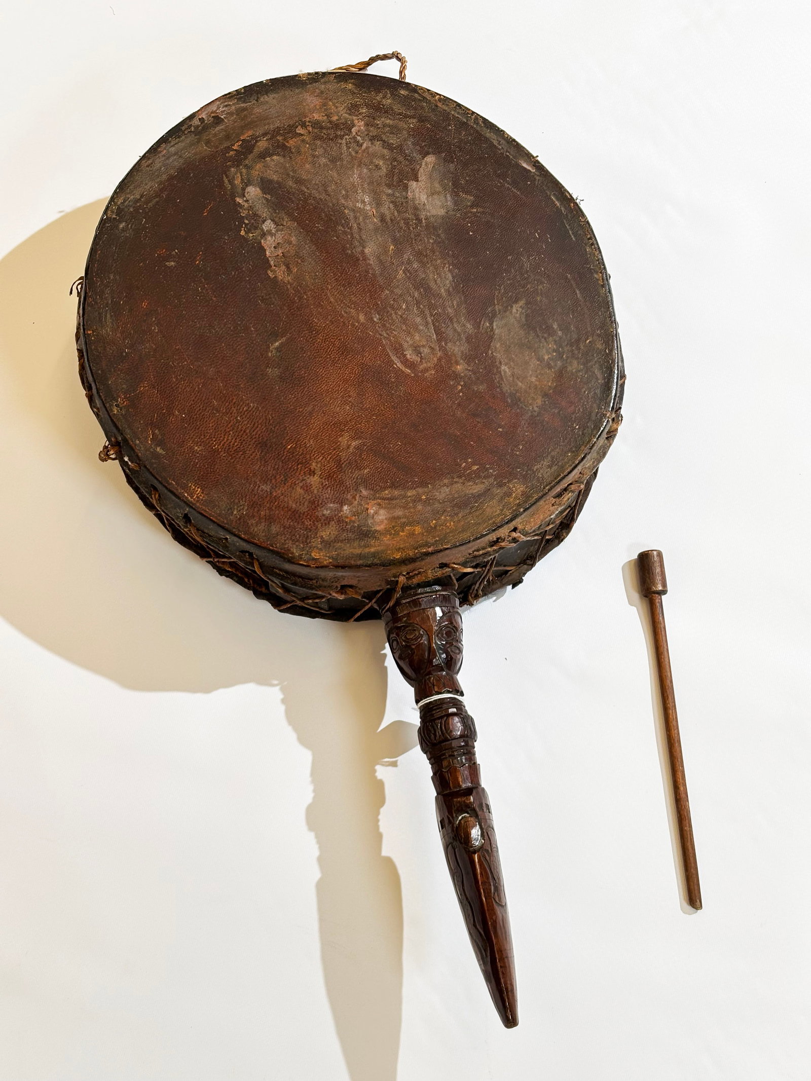 Tibetan Dhyangro Shaman Drum Phurba Wood Handle (1 of 5)