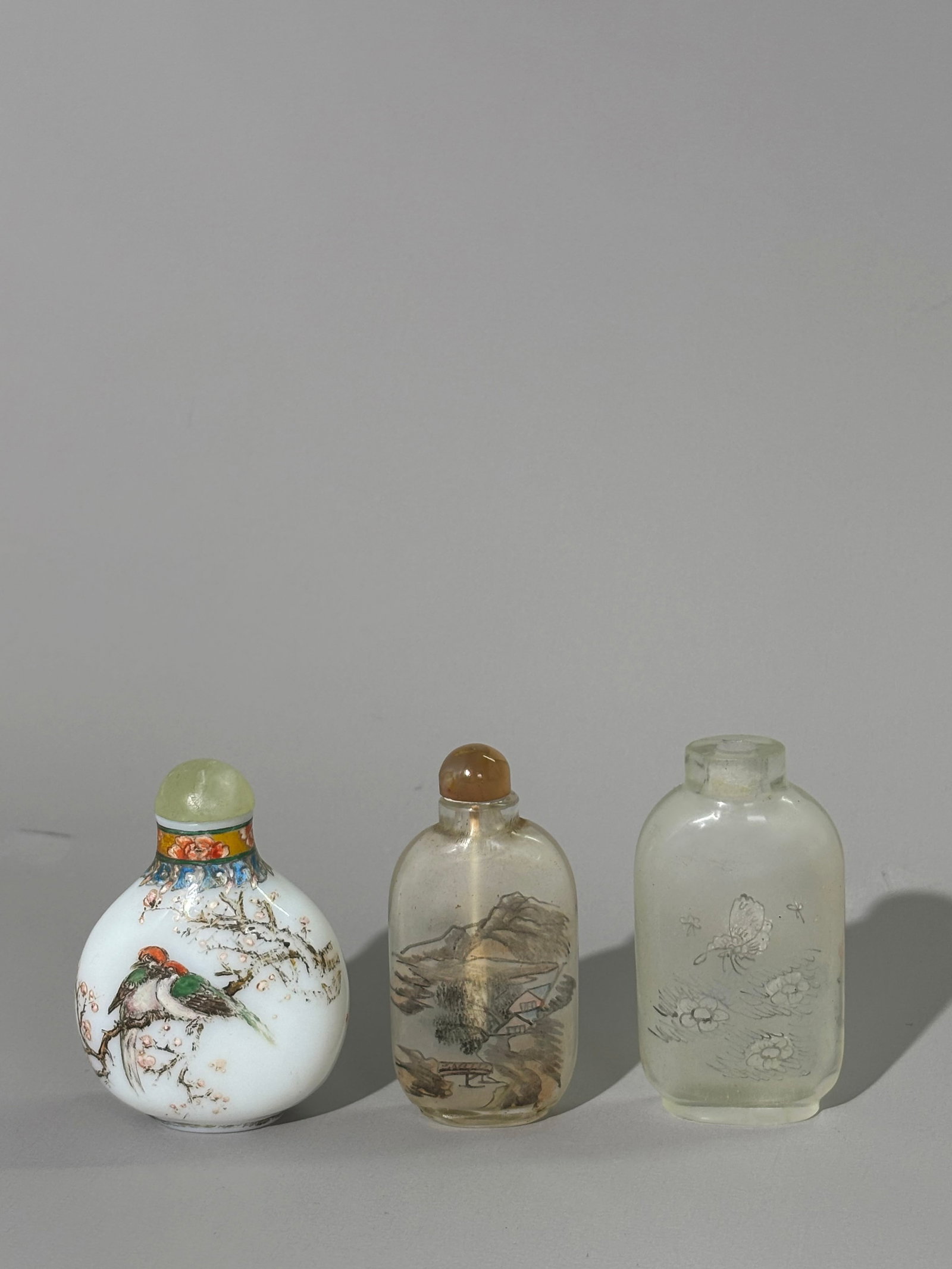 3 Chinese Glass Snuff Bottles Antique Painted (1 of 9)