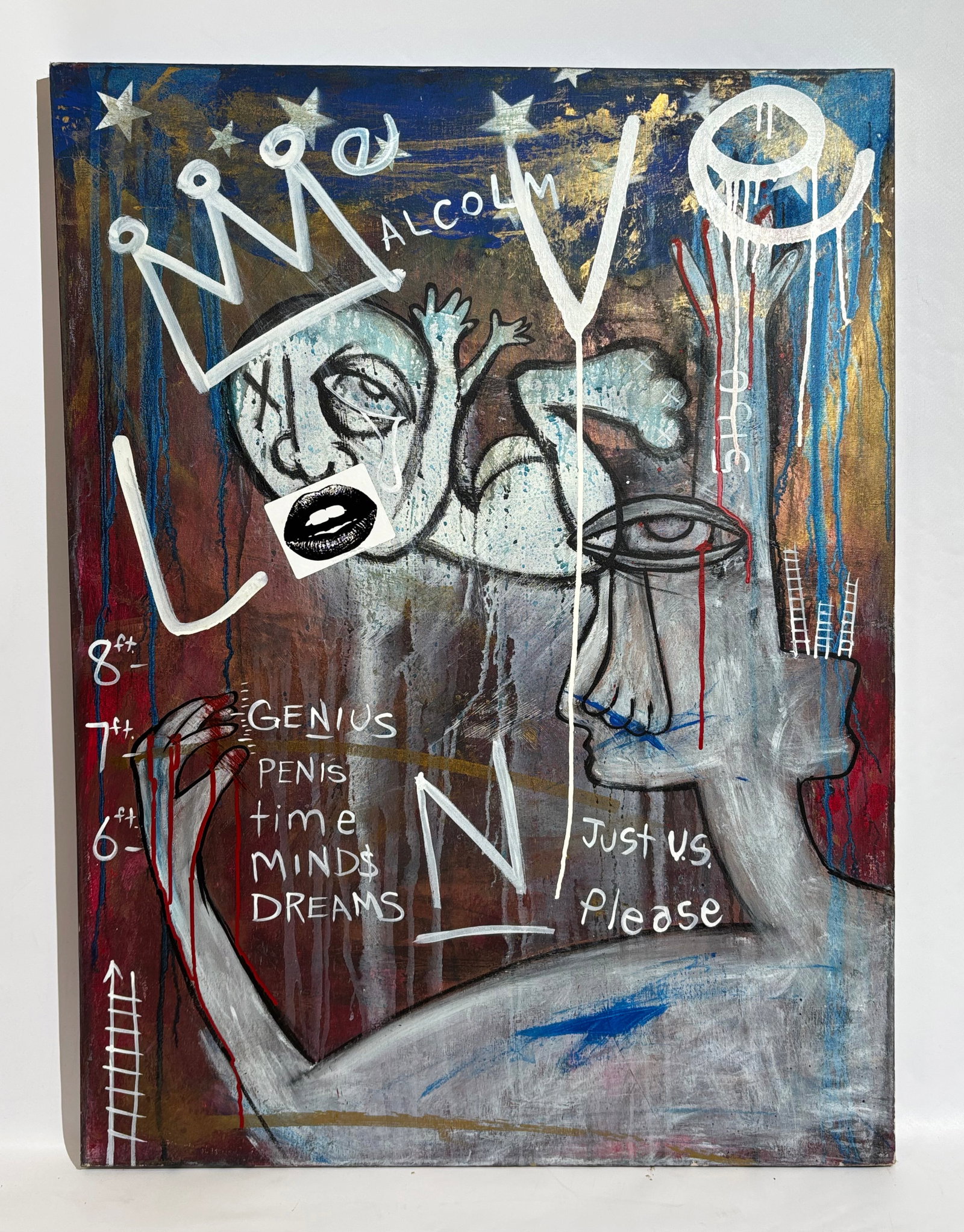 Signed TMNK Measure Of Man Graffiti Mixed Media: Attributed to Scott Patterson (1968-2016 - also known as TMNK, "The Me Nobody Knows"), mixed media on "Edge Gallery" canvas and stretcher with cross bars, signed verso and titled "The Measure of a Man