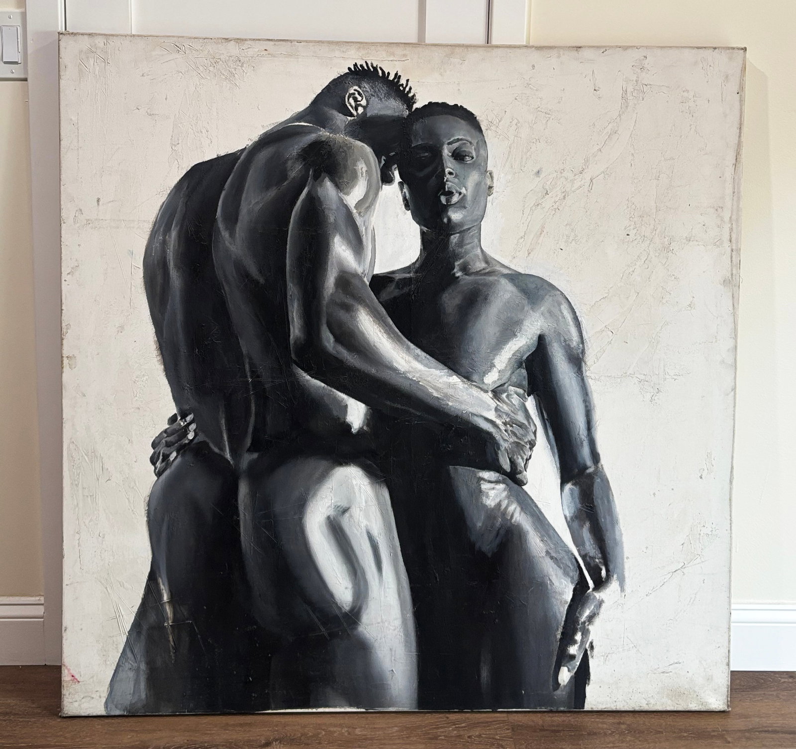 Lg Black White Painting Canvas Male Female Nude (1 of 8)