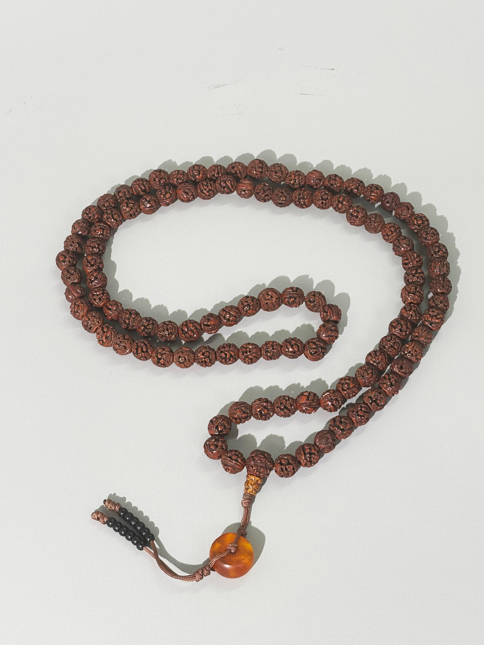 Chinese 19th C 105 Carved Nutshell Bead Rosary (1 of 7)