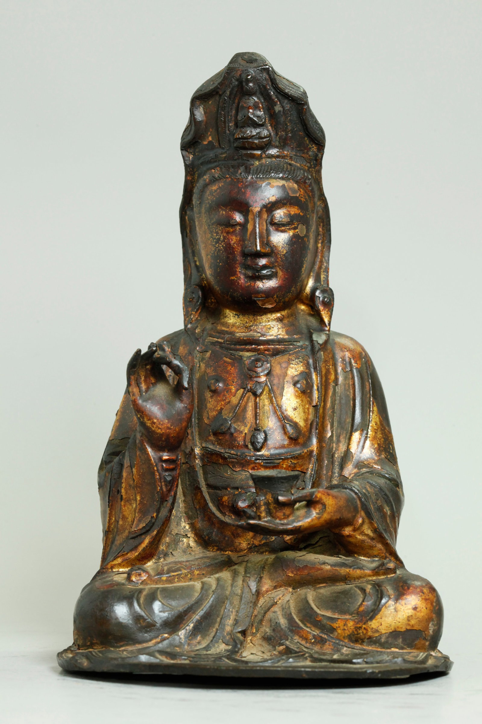 Chinese Ming Gold Lacquered Bronze Seated Guanyin (1 of 5)