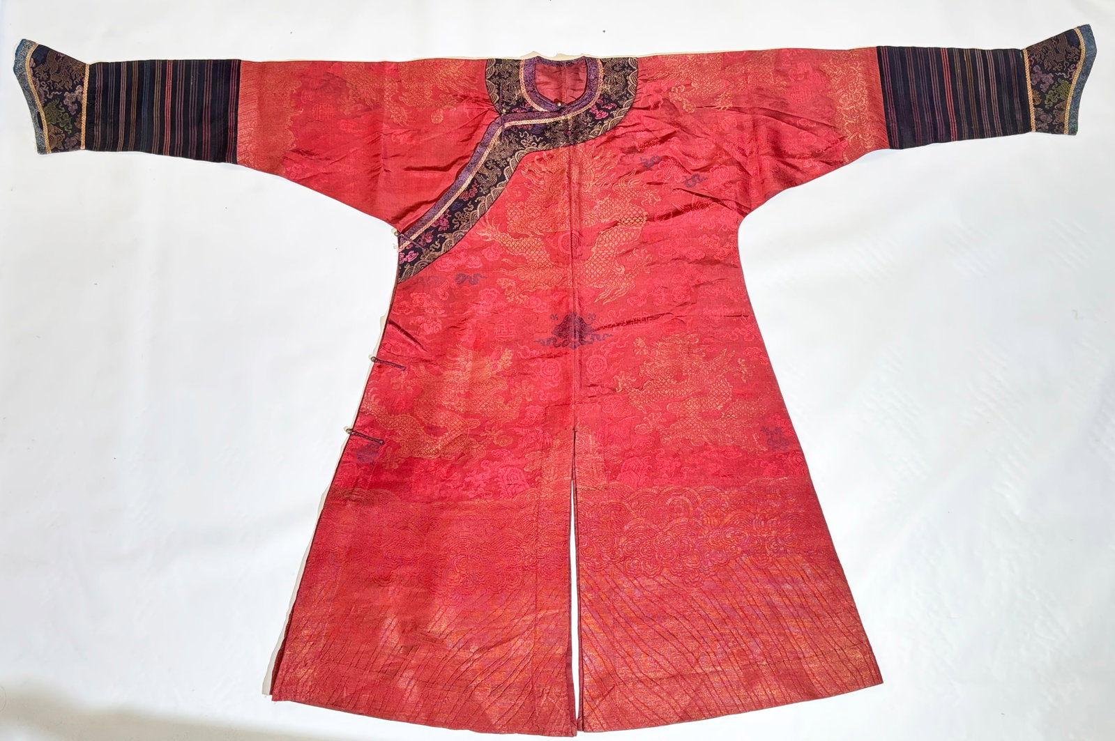 Chinese 19th C Scholar's Red Brocade Dragon Robe (1 of 10)