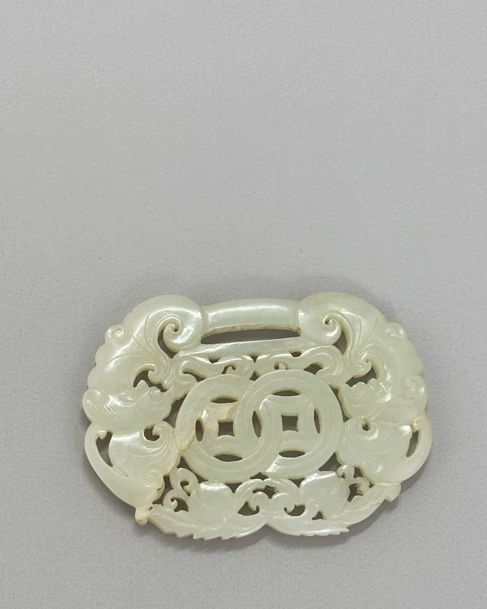 Chinese 19 C Warm White Jade Pierced Lock Pendant (1 of 5)
