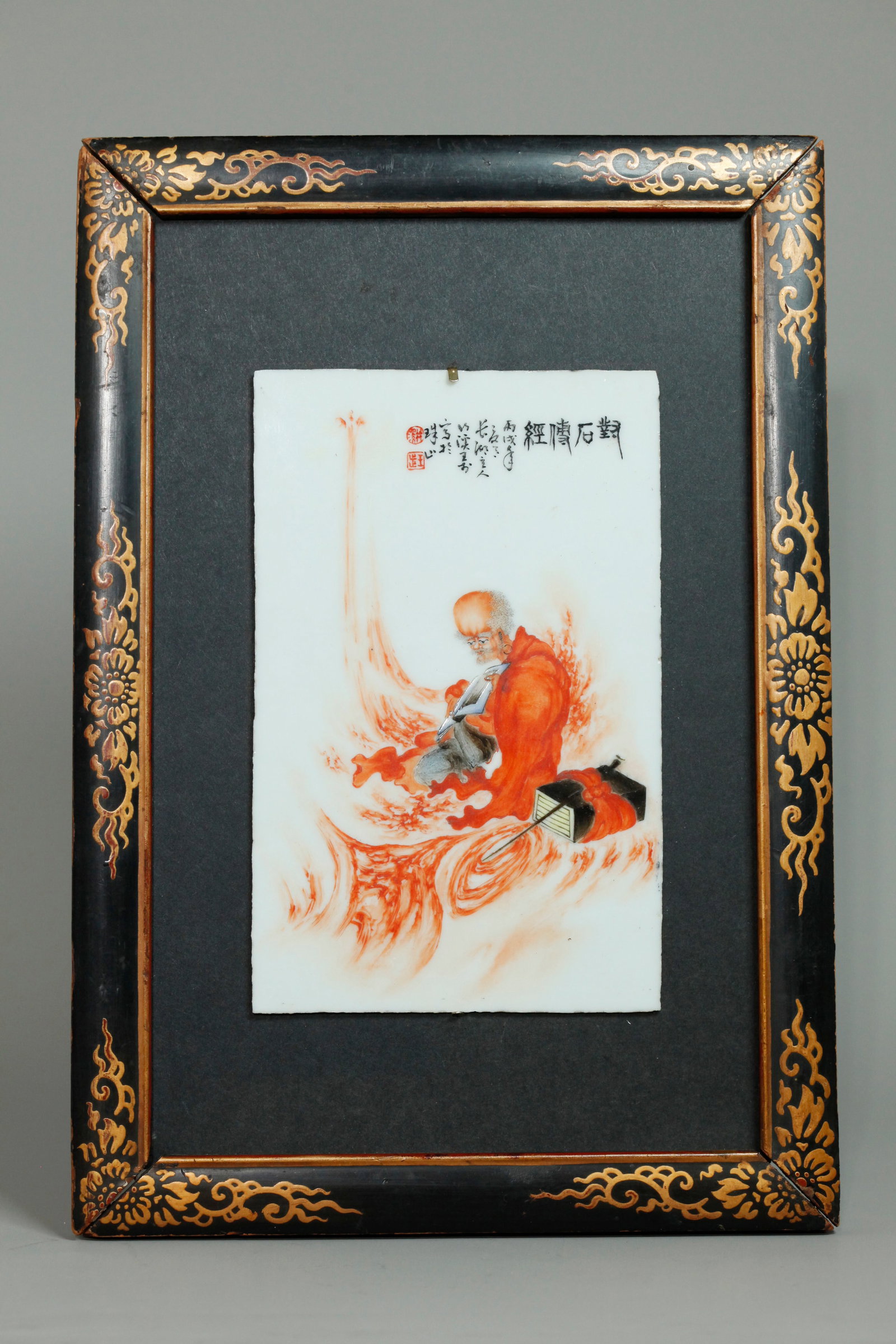 Chinese Artist Enameled Porcelain Lohan Plaque (1 of 6)