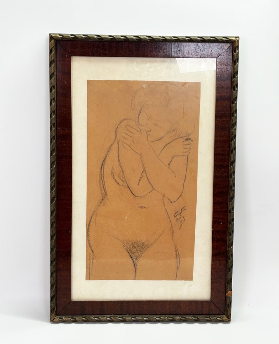 Attributed To Leonard Tsuguharu Foujita - 2: Attributed To Leonard Tsuguharu Foujita ( Japanese-French,1886-1968); "Female Nude," charcoal on paper, bears signature lower right " Paris 1960." Height of art 15 1/2 inches x Width of art 8 1/2 inch