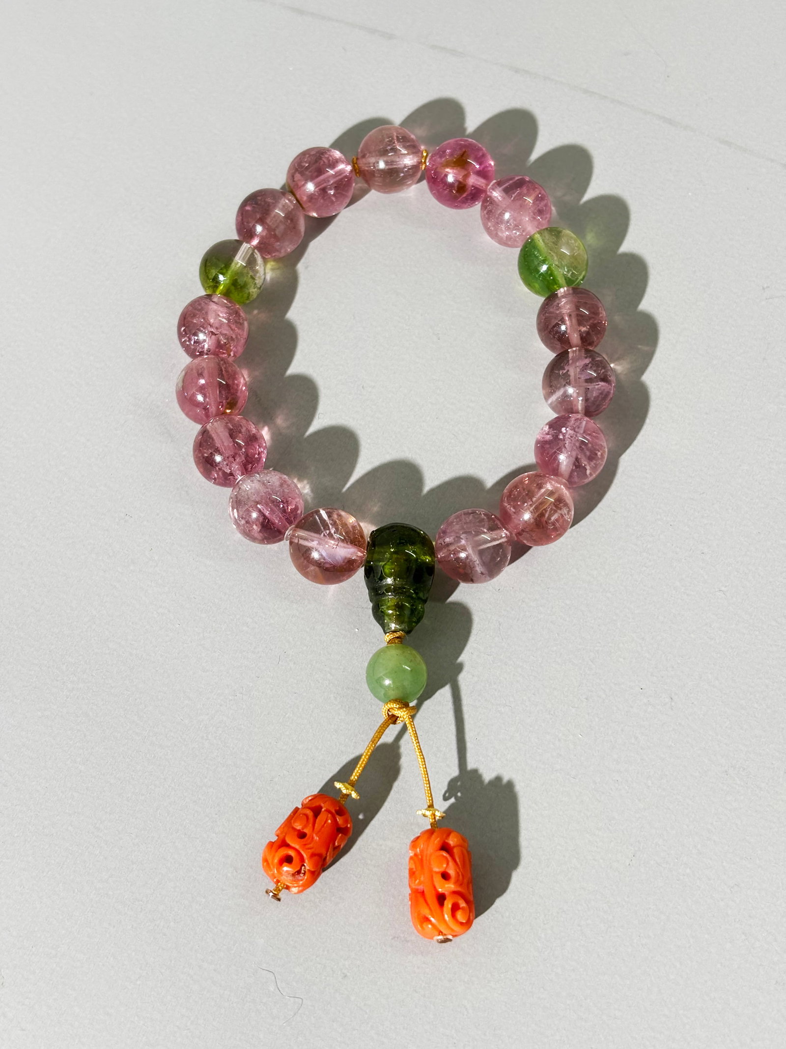 Chinese Pink & Green Tourmaline Bracelet Rosary (1 of 5)