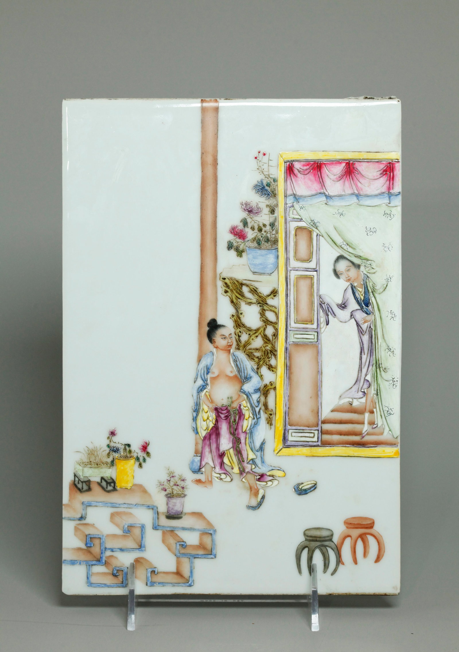 Chinese Erotic Enameled Porcelain Bedroom Plaque (1 of 4)