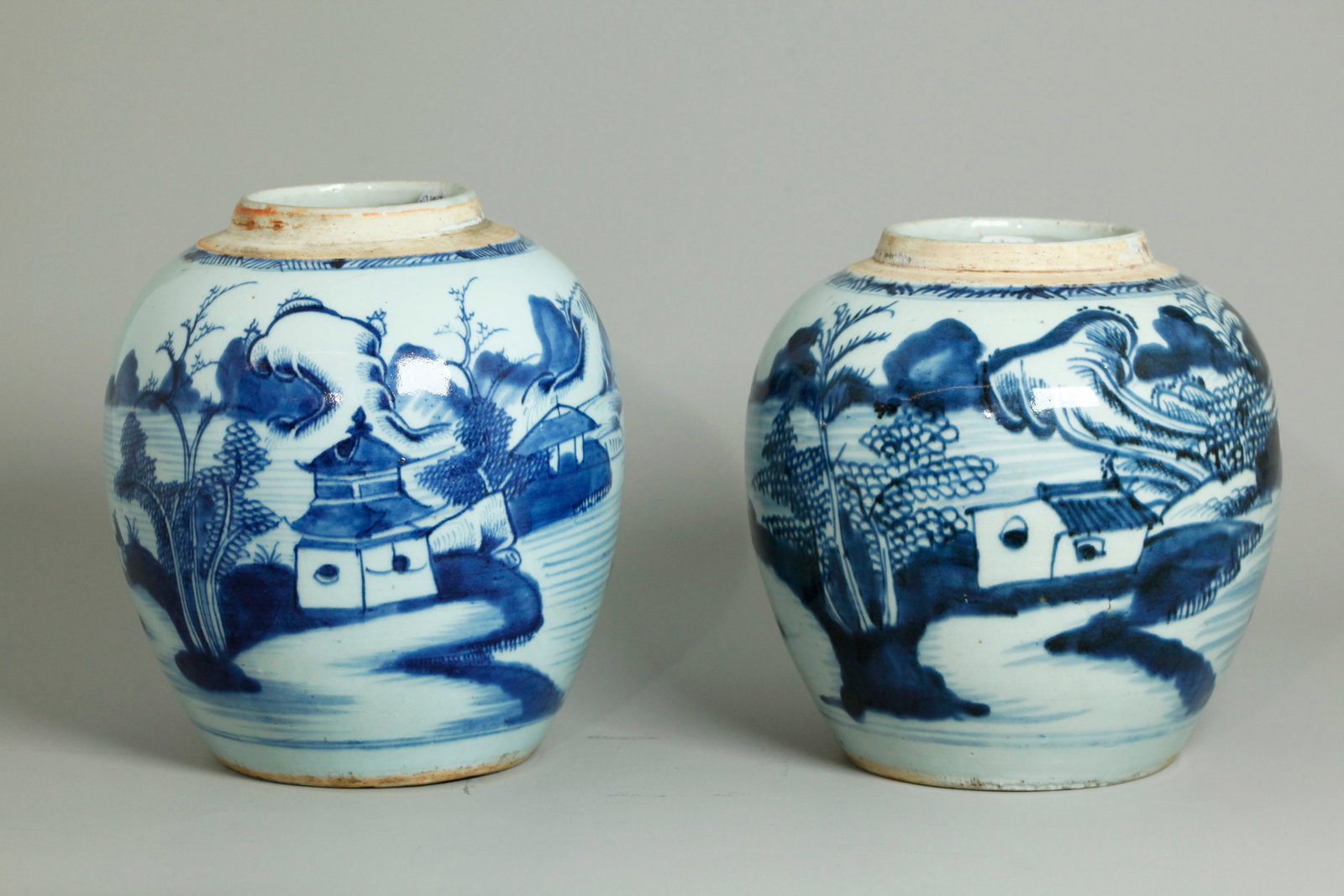 2 Chinese 19th C Blue White Canton Porcelain Jars (1 of 6)