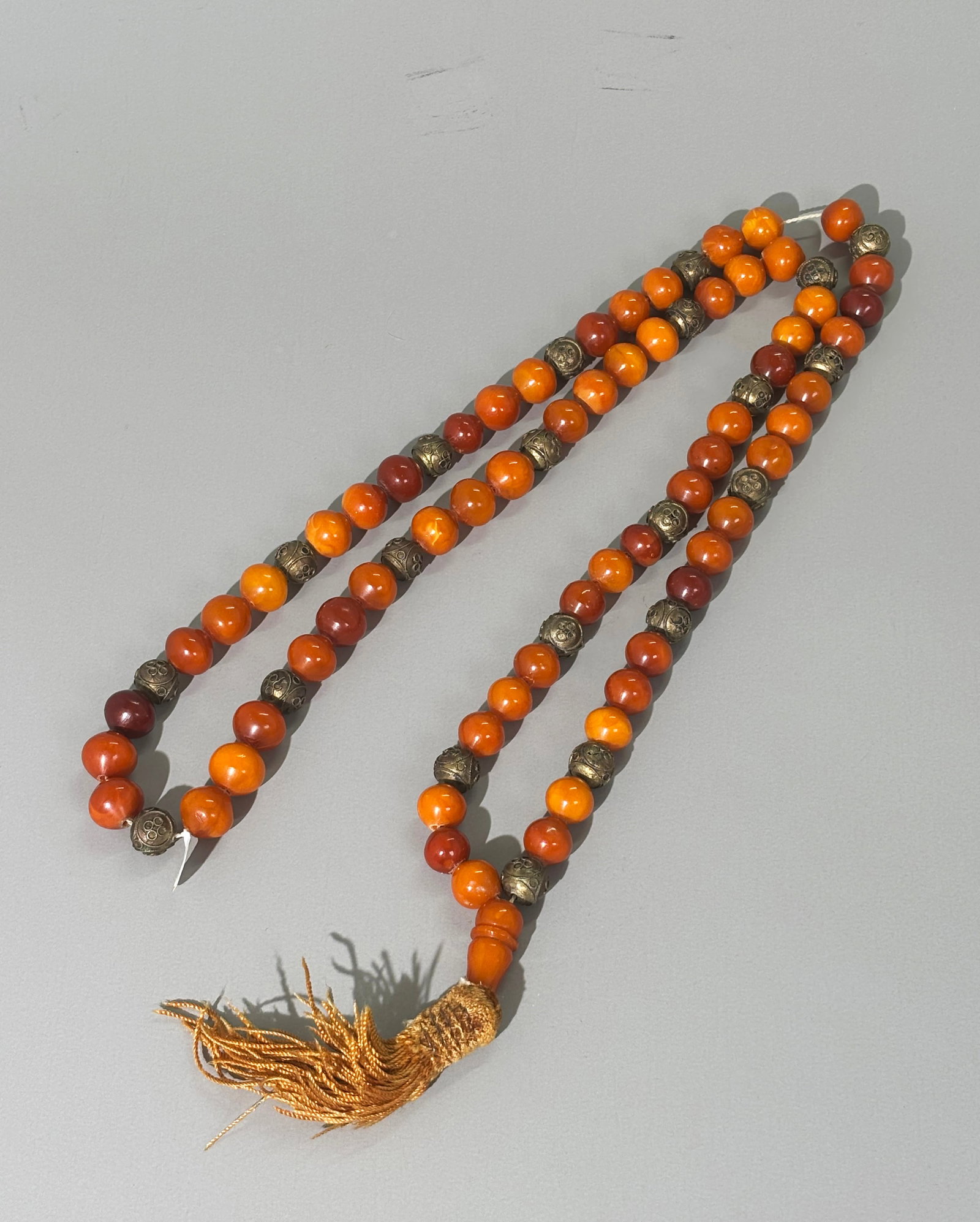 Chinese 84 Bead Butterscotch Amber & Silver Rosary (1 of 5)
