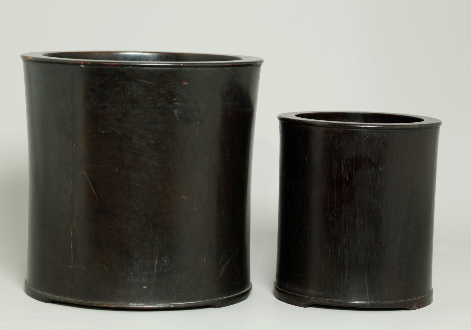 2 Good Chinese Black Hard Wood Bitong Brush Pots (1 of 6)