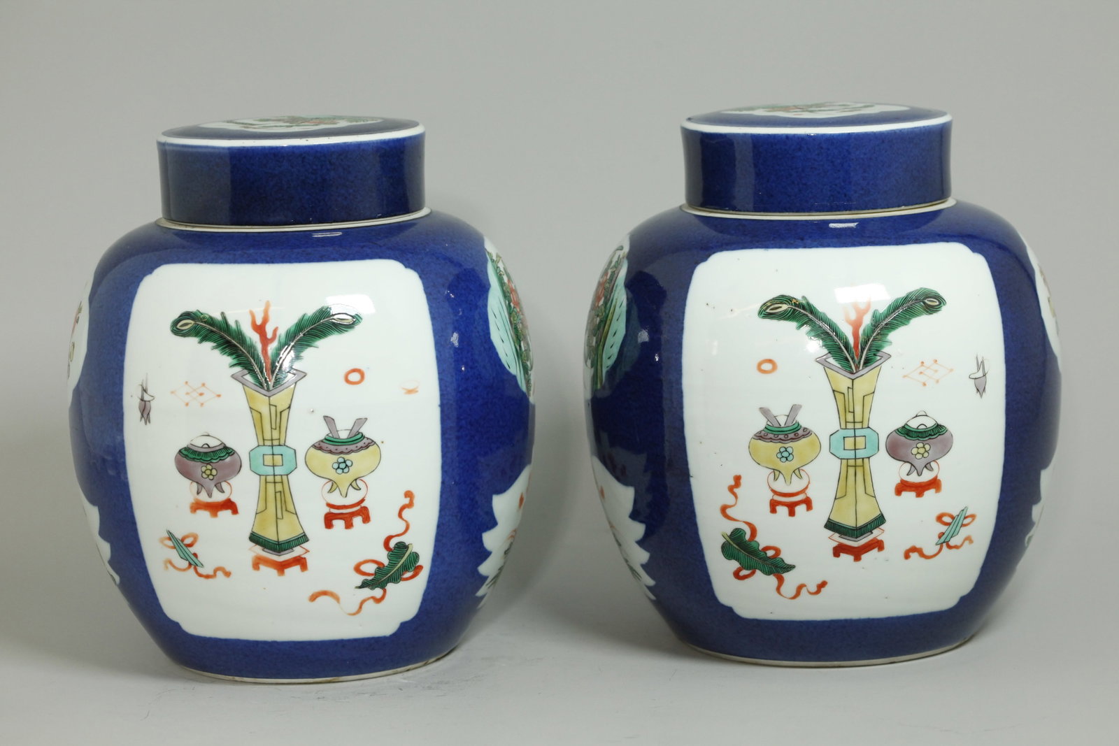 Rare Pr Chinese 19 C Blue Porcelain Jars & Covers (1 of 6)