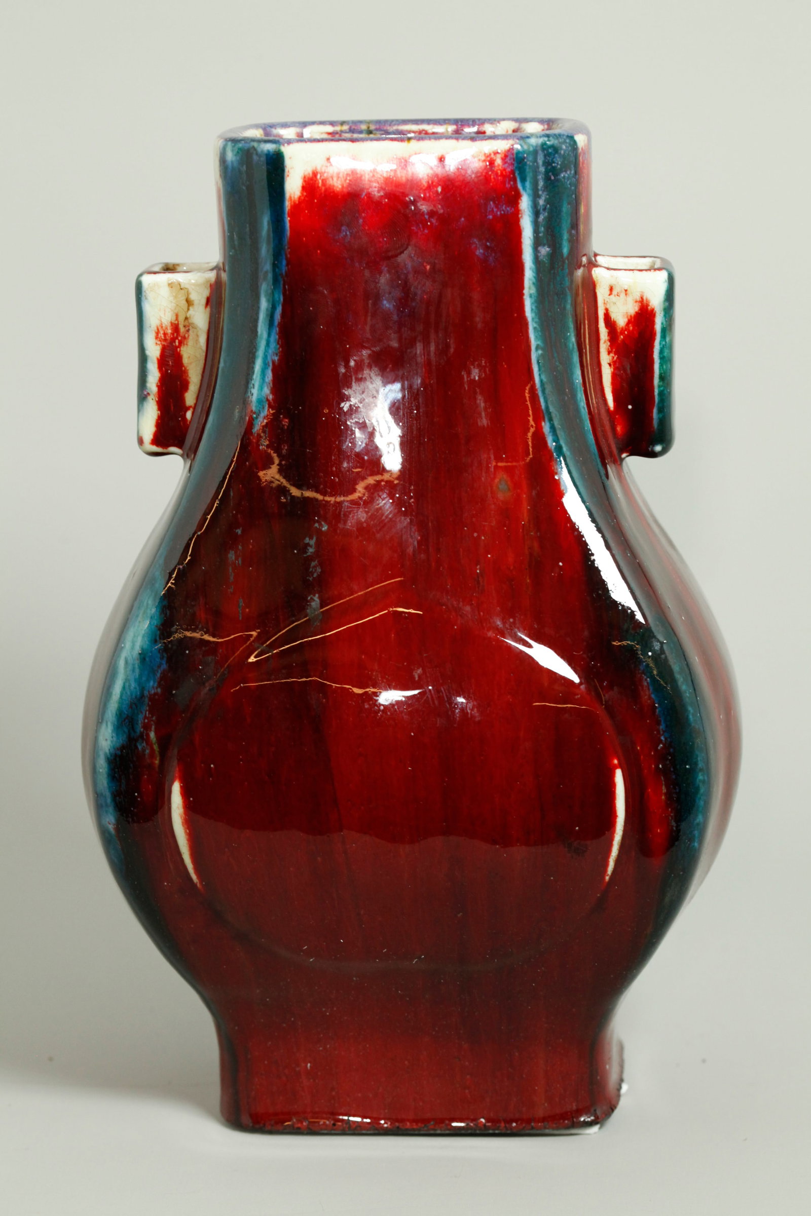 Chinese Red & Blue Flambe Porcelain Fanghu Vase (1 of 5)
