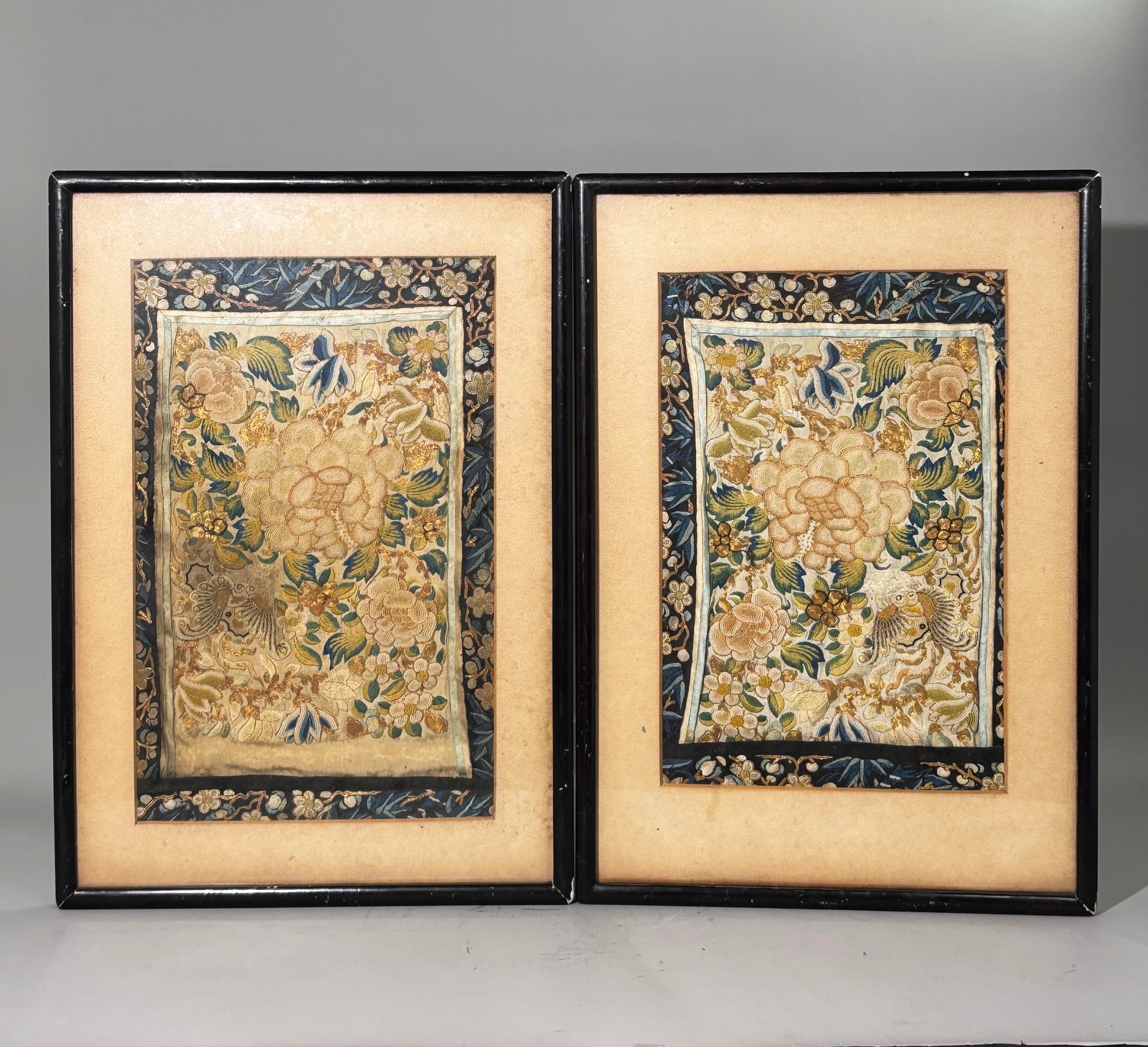 Pr Chinese Qing Gold & Silk Peking Knot Panels (1 of 6)
