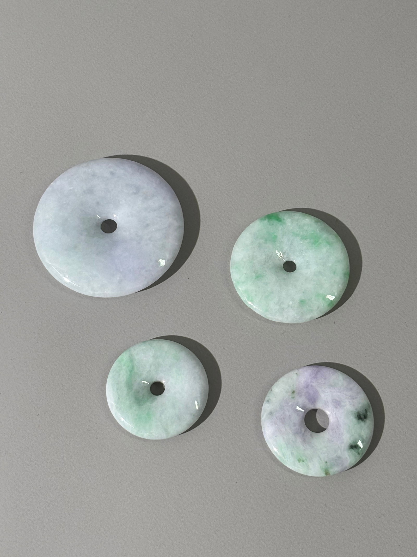 4 Chinese Pale Lavender To Green Jadeite Bi Rings (1 of 4)