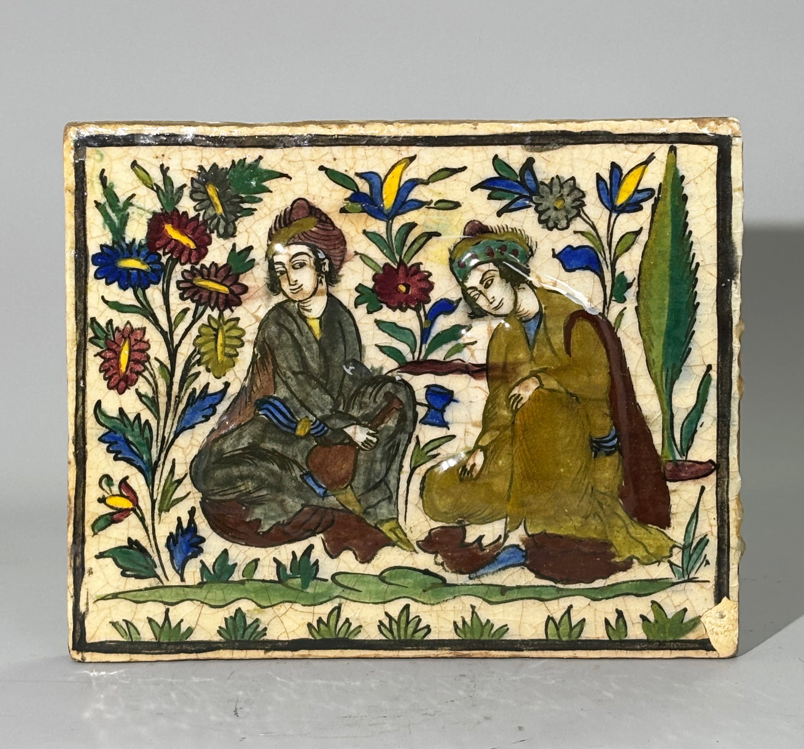 Lg Persian Enameled Faence Ceramic Figural Tile (1 of 4)