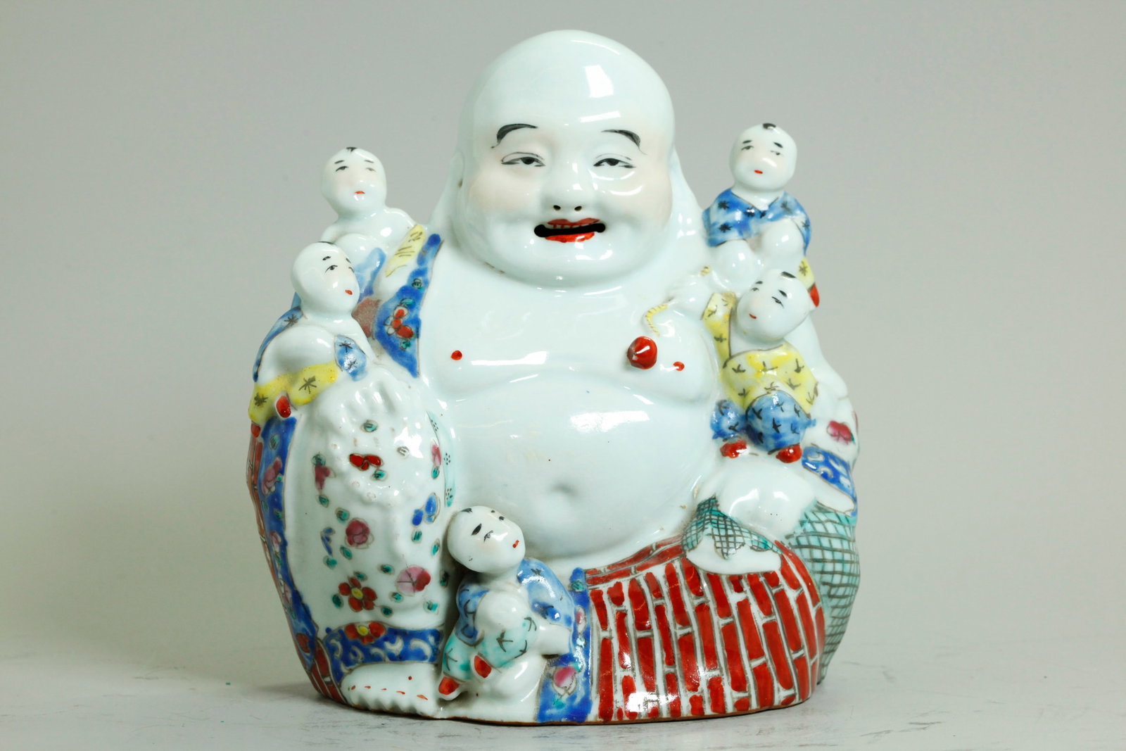 Chinese Enameled Porcelain 5 Boys Budai Buddha (1 of 5)