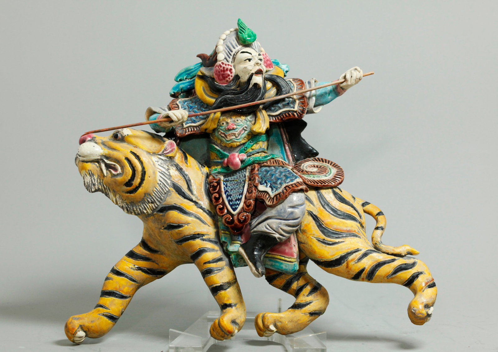 Chinese Color Glazed White Ceramic Tiger & General (1 of 5)