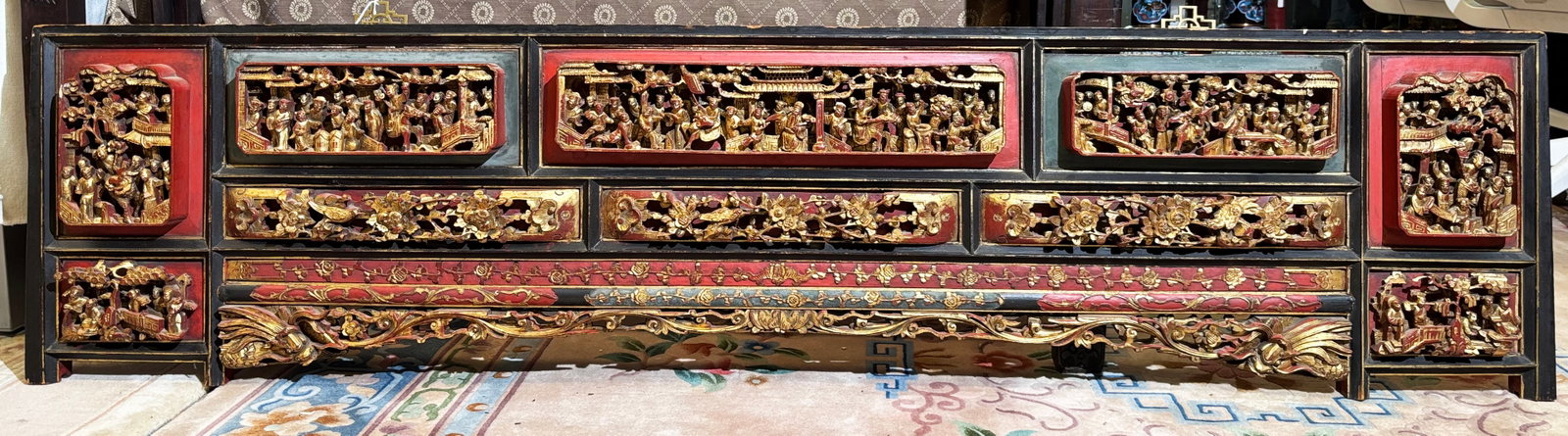 Chinese 19 C Wood 11 Panel Architectural Plaque (1 of 7)