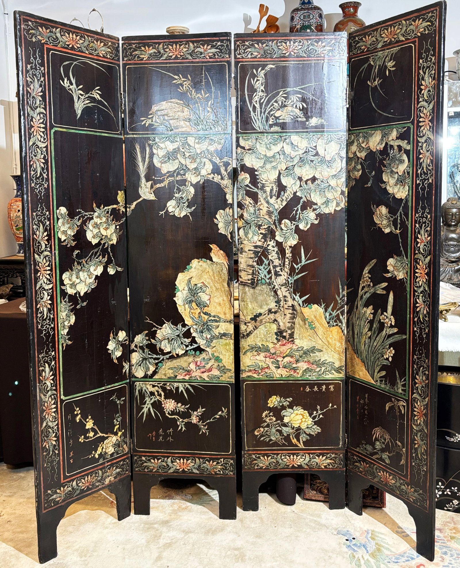 Chinese Qing Coromandel Lacquer 4 Panel Screen (1 of 13)