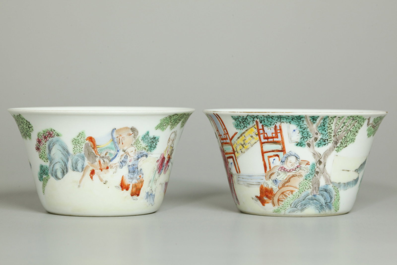 Pr Chinese 19C Famille Rose Figure Porcelain Cups (1 of 7)